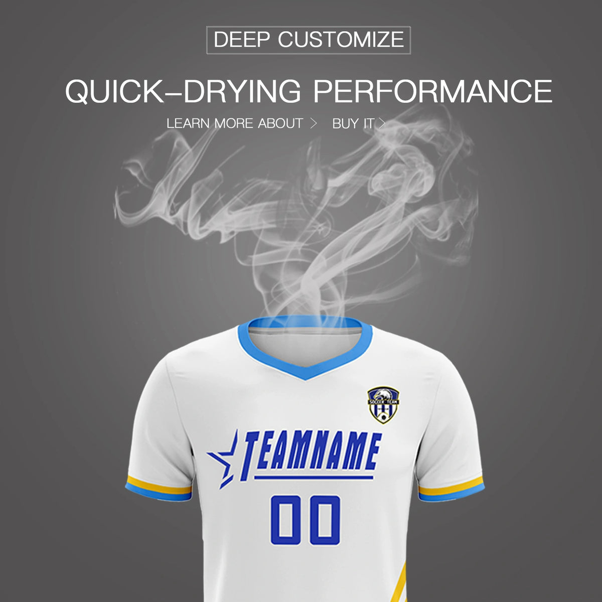 Custom White Gold01-Powder Blue Gradient Fashion Sportswear Soccer Sets Jersey