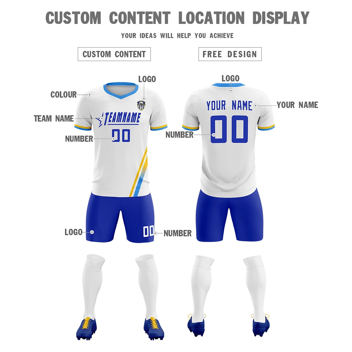 Custom White Gold01-Powder Blue Gradient Fashion Sportswear Soccer Sets Jersey