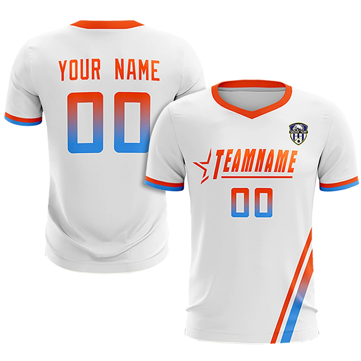 Custom White Orange-Powder Blue Gradient Fashion Sportswear Soccer Sets Jersey