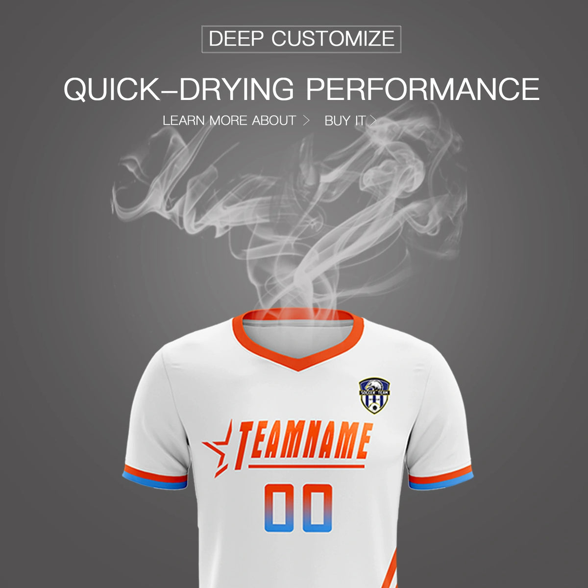 Custom White Orange-Powder Blue Gradient Fashion Sportswear Soccer Sets Jersey