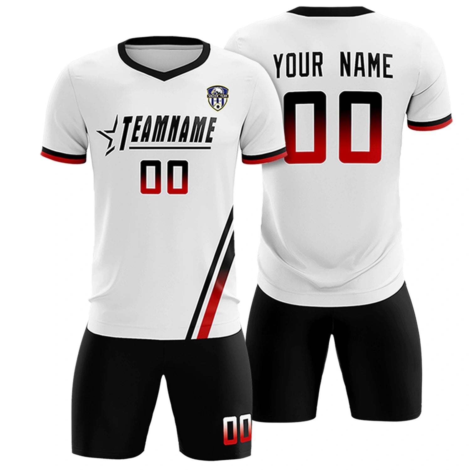 Custom White Black-Red Gradient Fashion Sportswear Soccer Sets Jersey