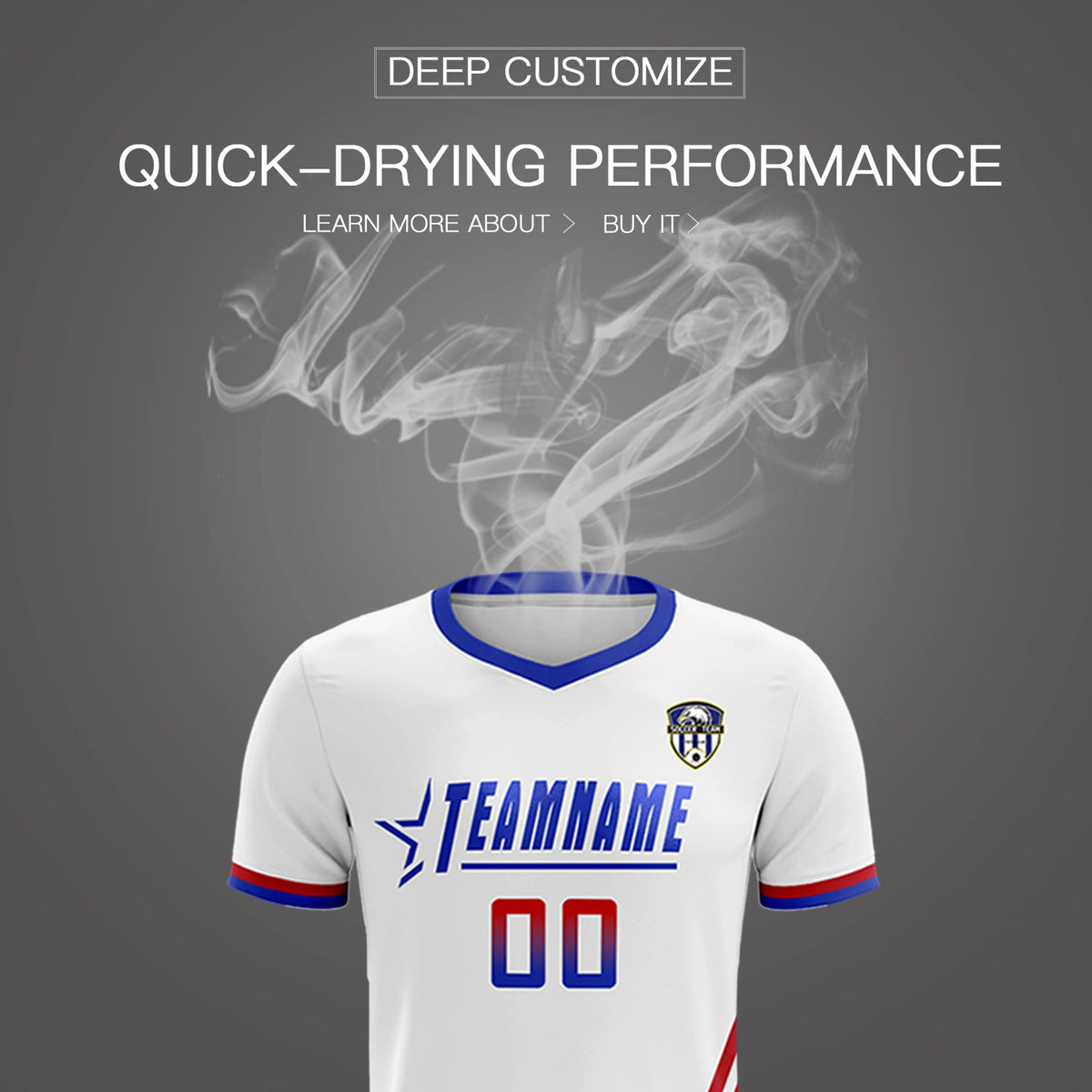Custom White Red-Royal Blue Gradient Fashion Sportswear Soccer Sets Jersey
