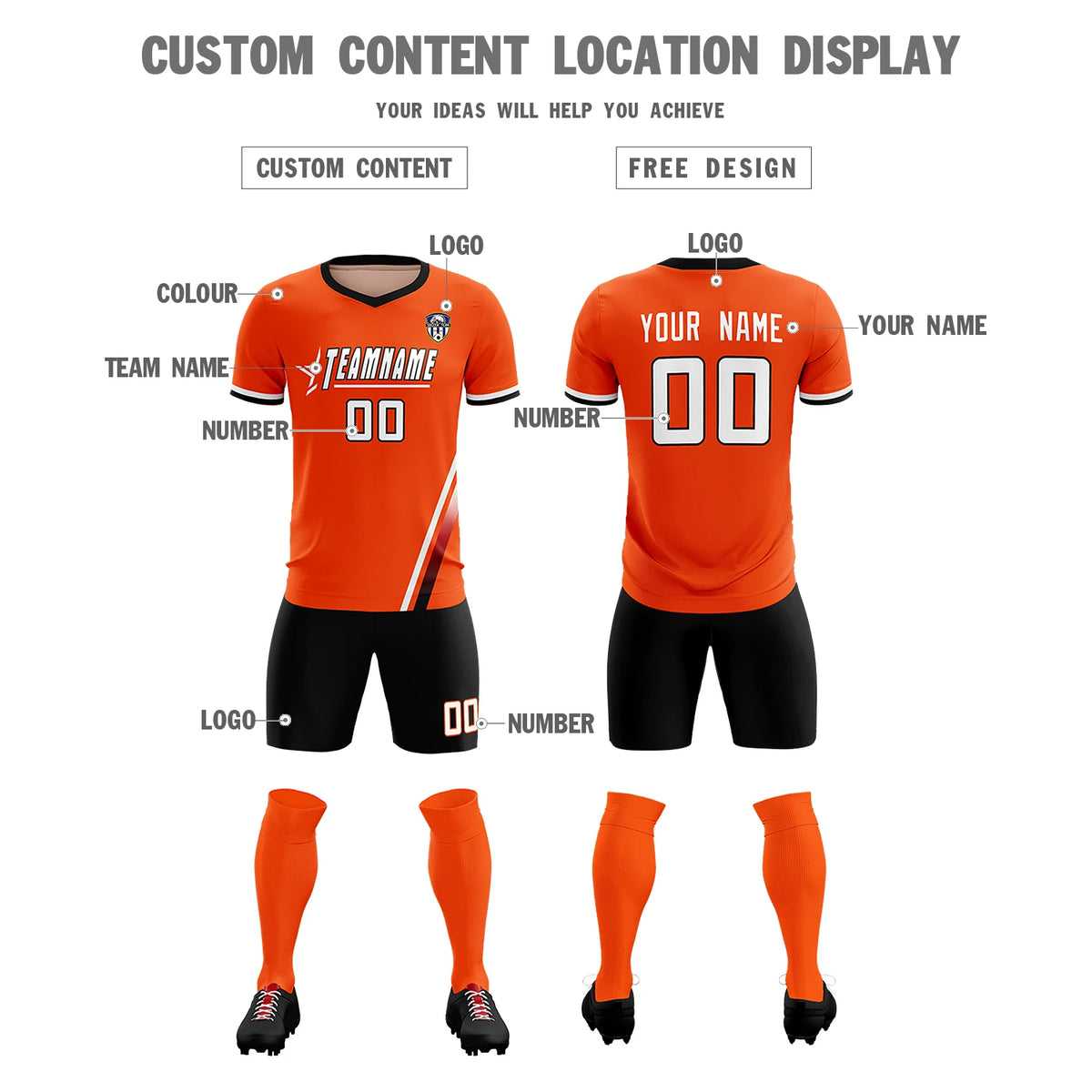 Custom Orange White-Red Gradient Fashion Sportswear Soccer Sets Jersey
