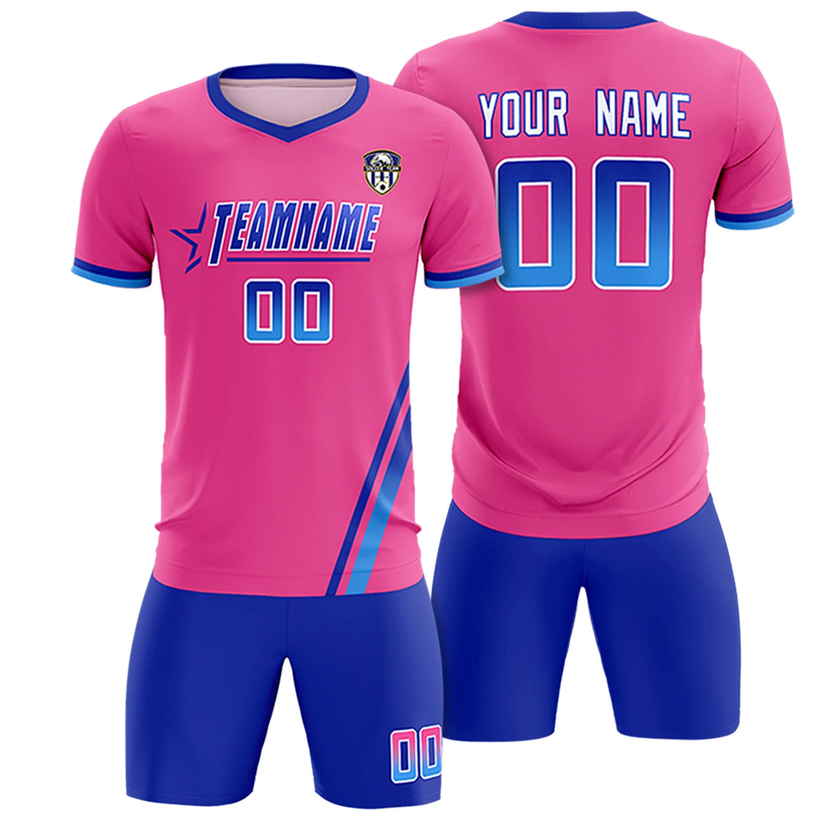 Custom Pink Royal Blue-Powder Blue Gradient Fashion Sportswear Soccer Sets Jersey