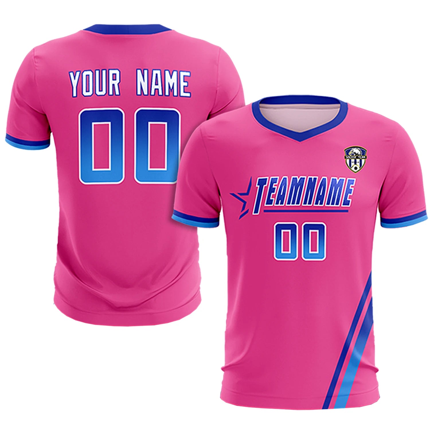 Custom Pink Royal Blue-Powder Blue Gradient Fashion Sportswear Soccer Sets Jersey