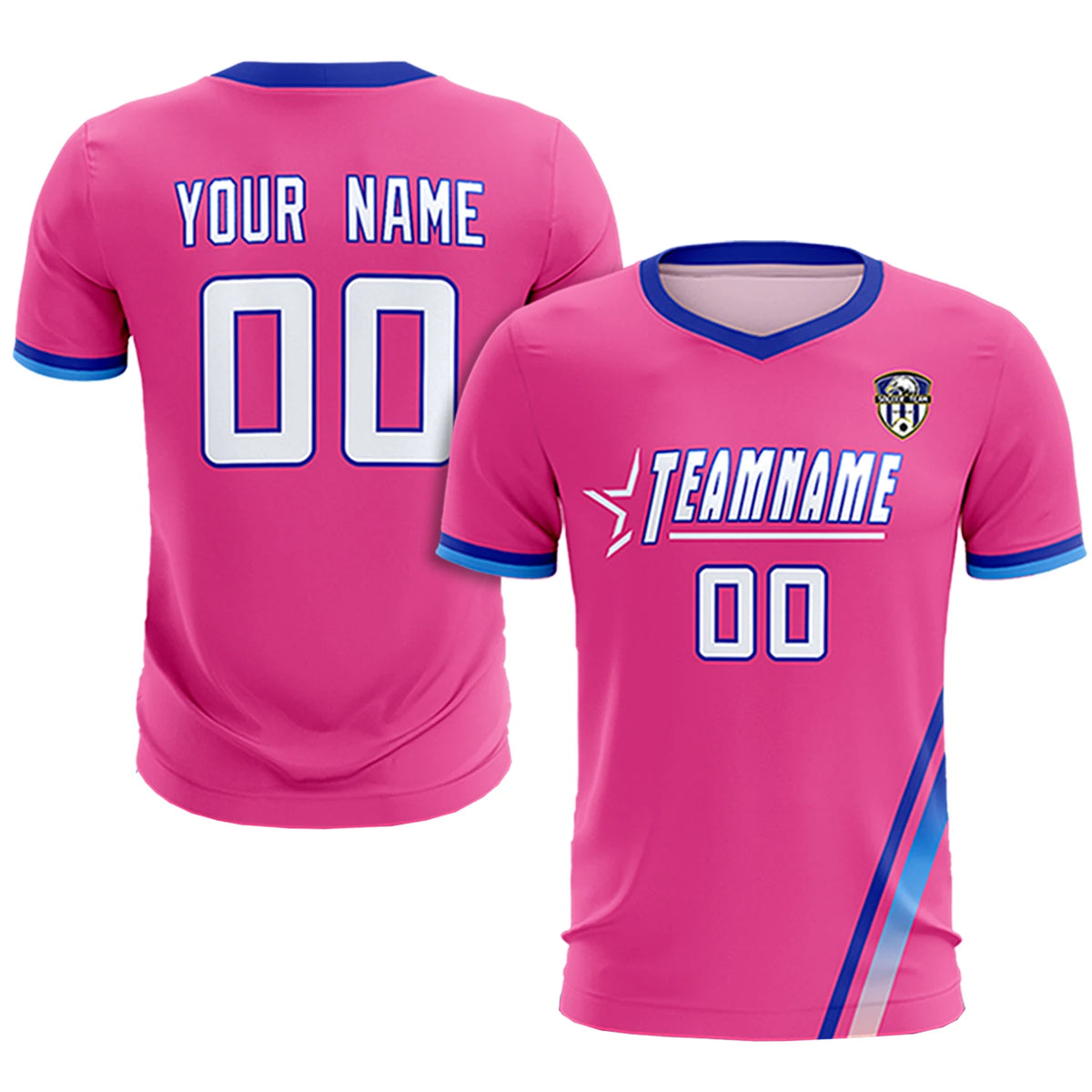 Custom Pink Royal Blue-Powder Blue Gradient Fashion Sportswear Soccer Sets Jersey