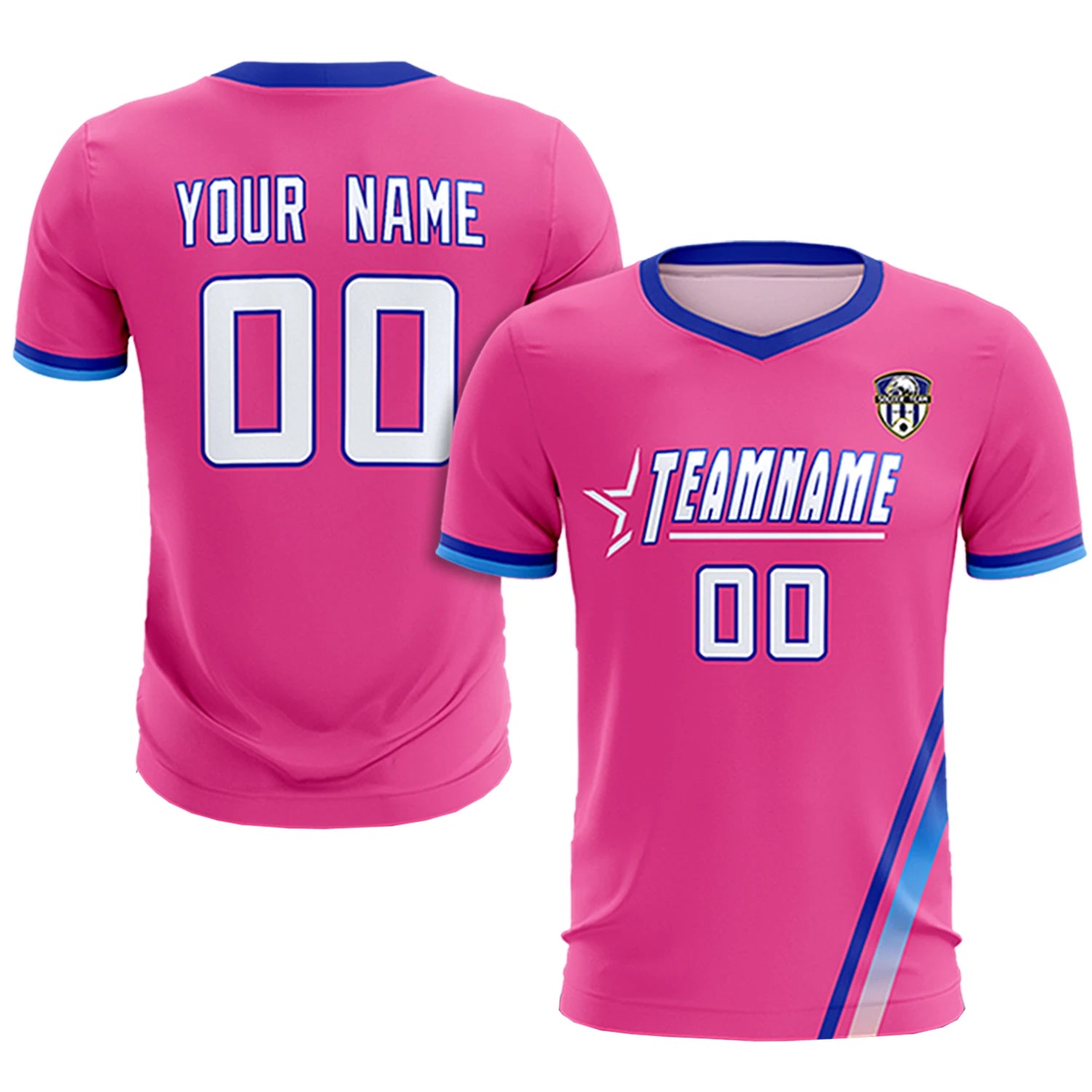Custom Pink Royal Blue-Powder Blue Gradient Fashion Sportswear Soccer Sets Jersey