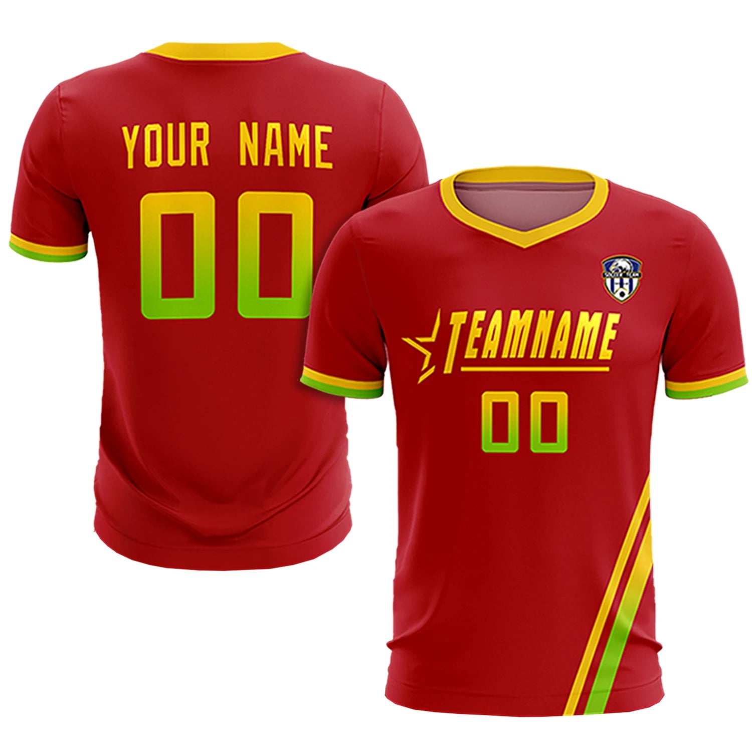 Custom Red Gold01-Neon Green Gradient Fashion Sportswear Soccer Sets Jersey