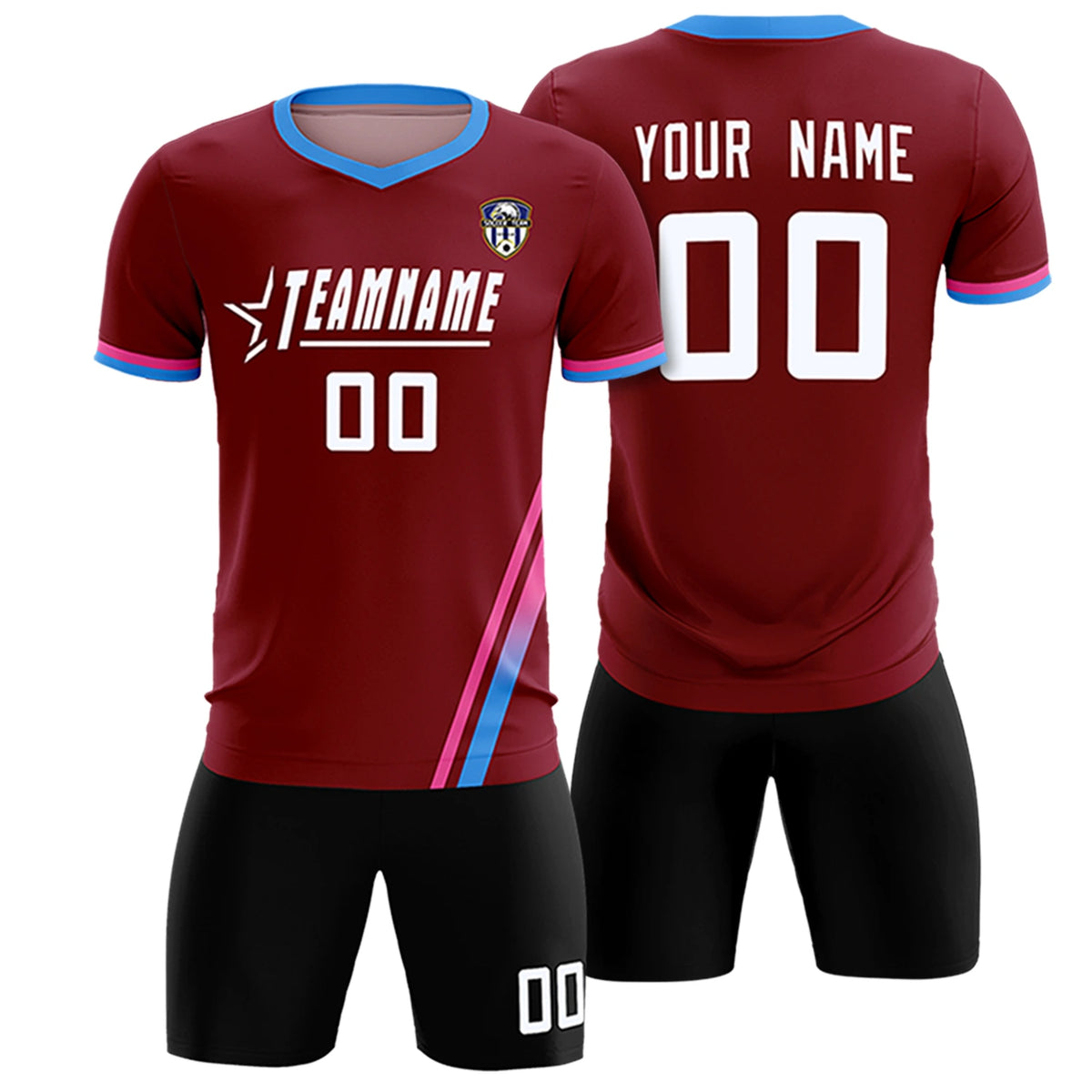 Custom Crimson Pink-Powder Blue Gradient Fashion Sportswear Soccer Sets Jersey