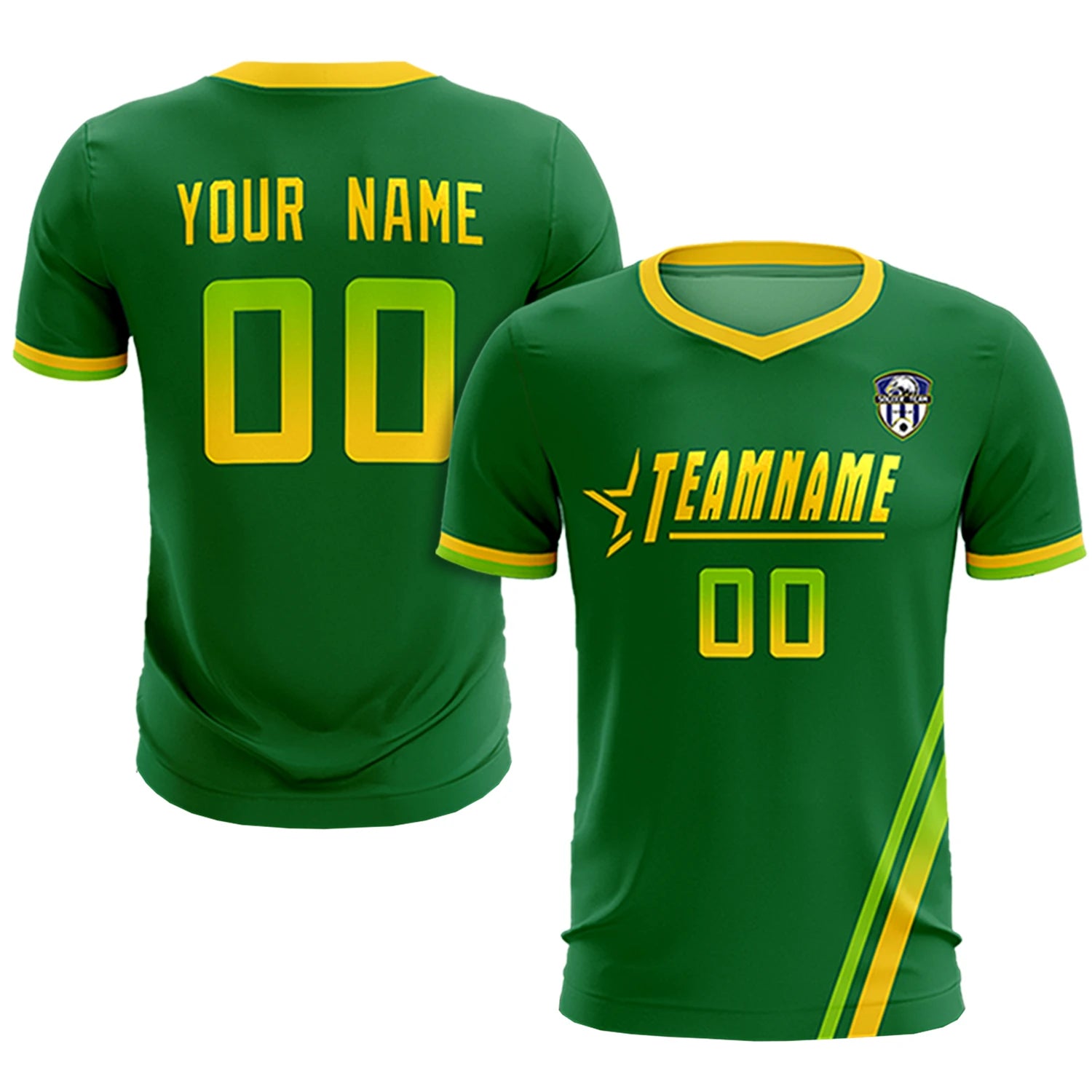 Custom Kelly Green Neon Green-Gold01 Gradient Fashion Sportswear Soccer Sets Jersey