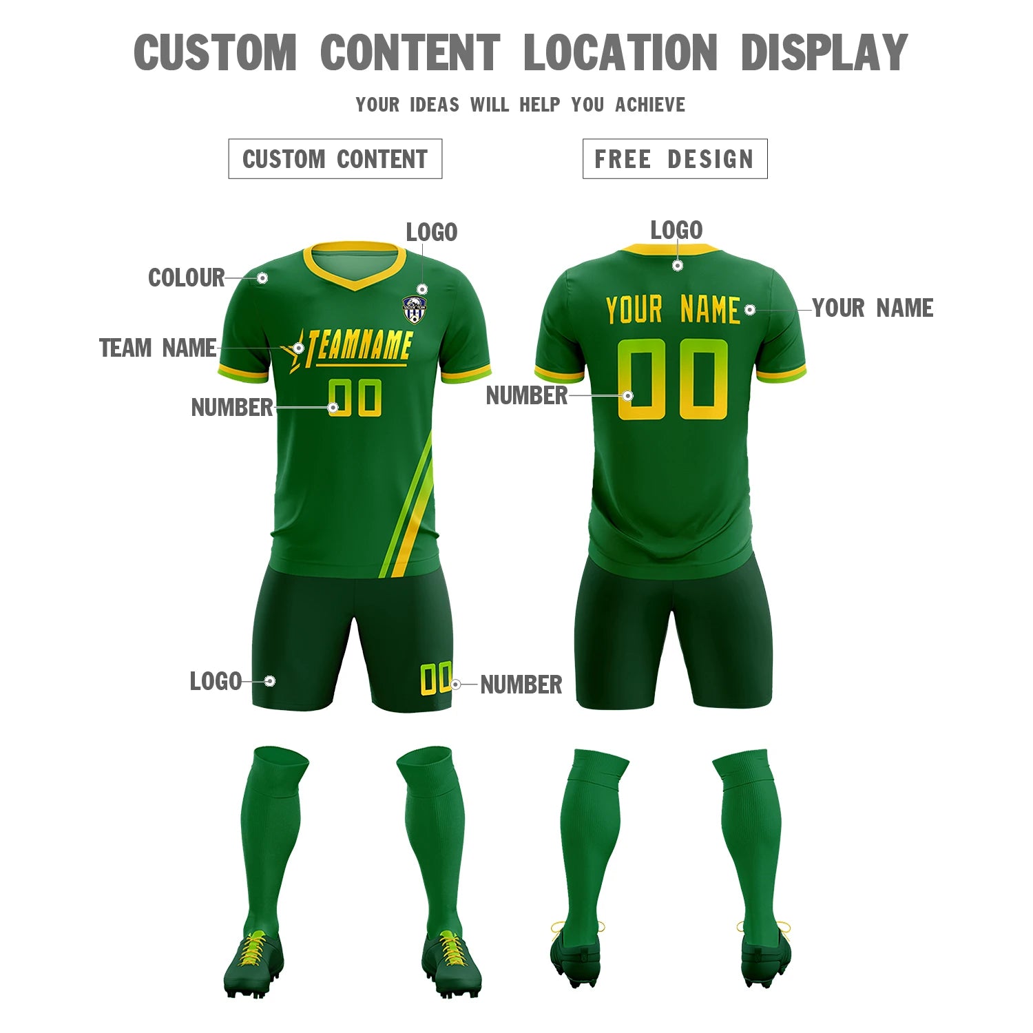 Custom Kelly Green Neon Green-Gold01 Gradient Fashion Sportswear Soccer Sets Jersey