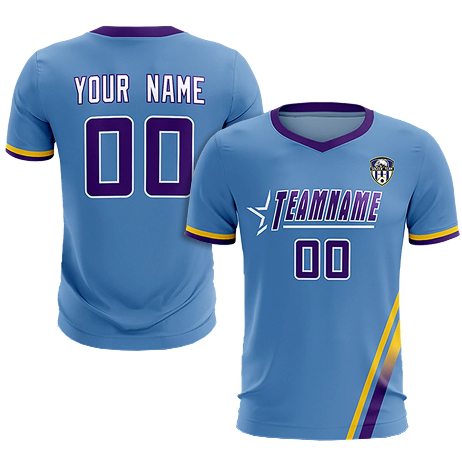 Custom Light Blue Gold01-Purple Gradient Fashion Sportswear Soccer Sets Jersey