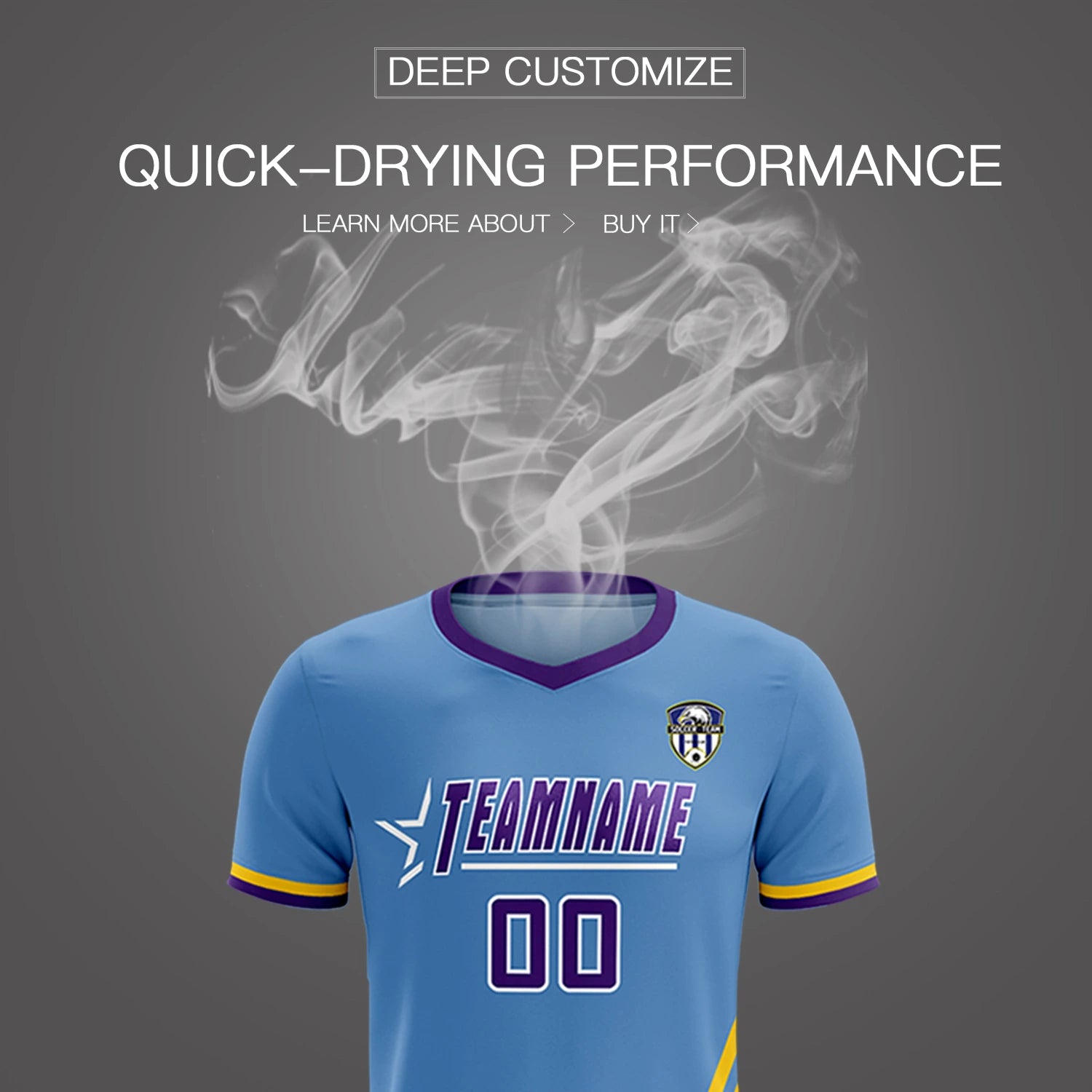 Custom Light Blue Gold01-Purple Gradient Fashion Sportswear Soccer Sets Jersey