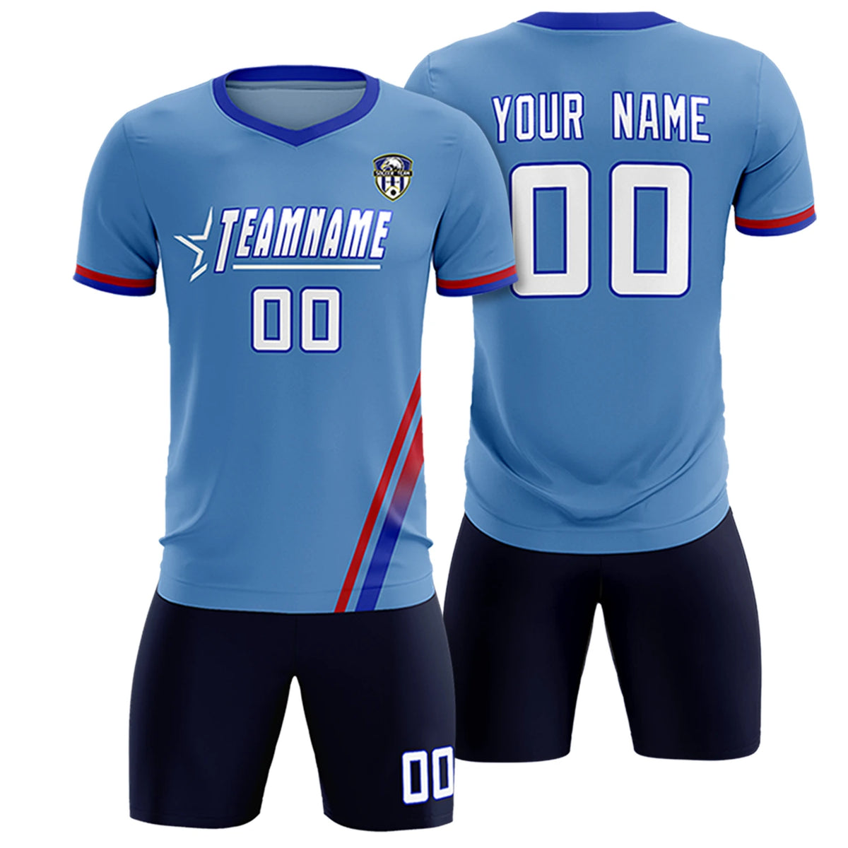 Custom Light Blue Red-Royal Blue Gradient Fashion Sportswear Soccer Sets Jersey