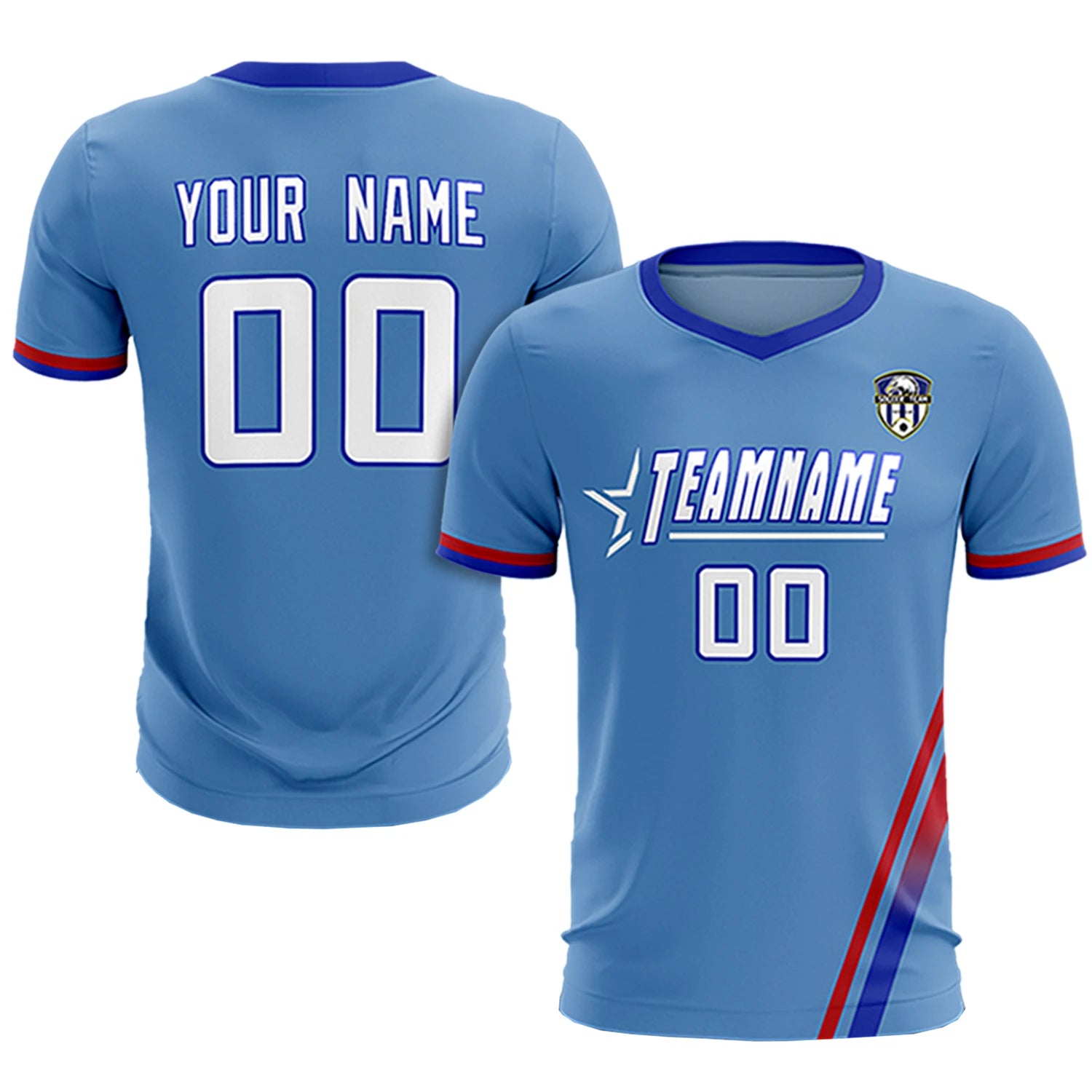 Custom Light Blue Red-Royal Blue Gradient Fashion Sportswear Soccer Sets Jersey