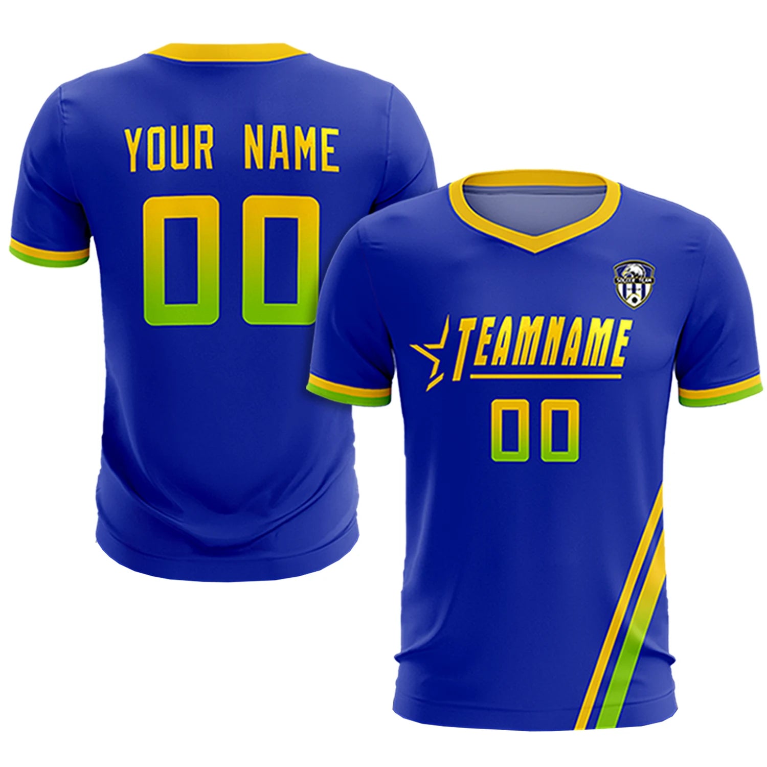 Custom Royal Blue Gold01-Neon Green Gradient Fashion Sportswear Soccer Sets Jersey