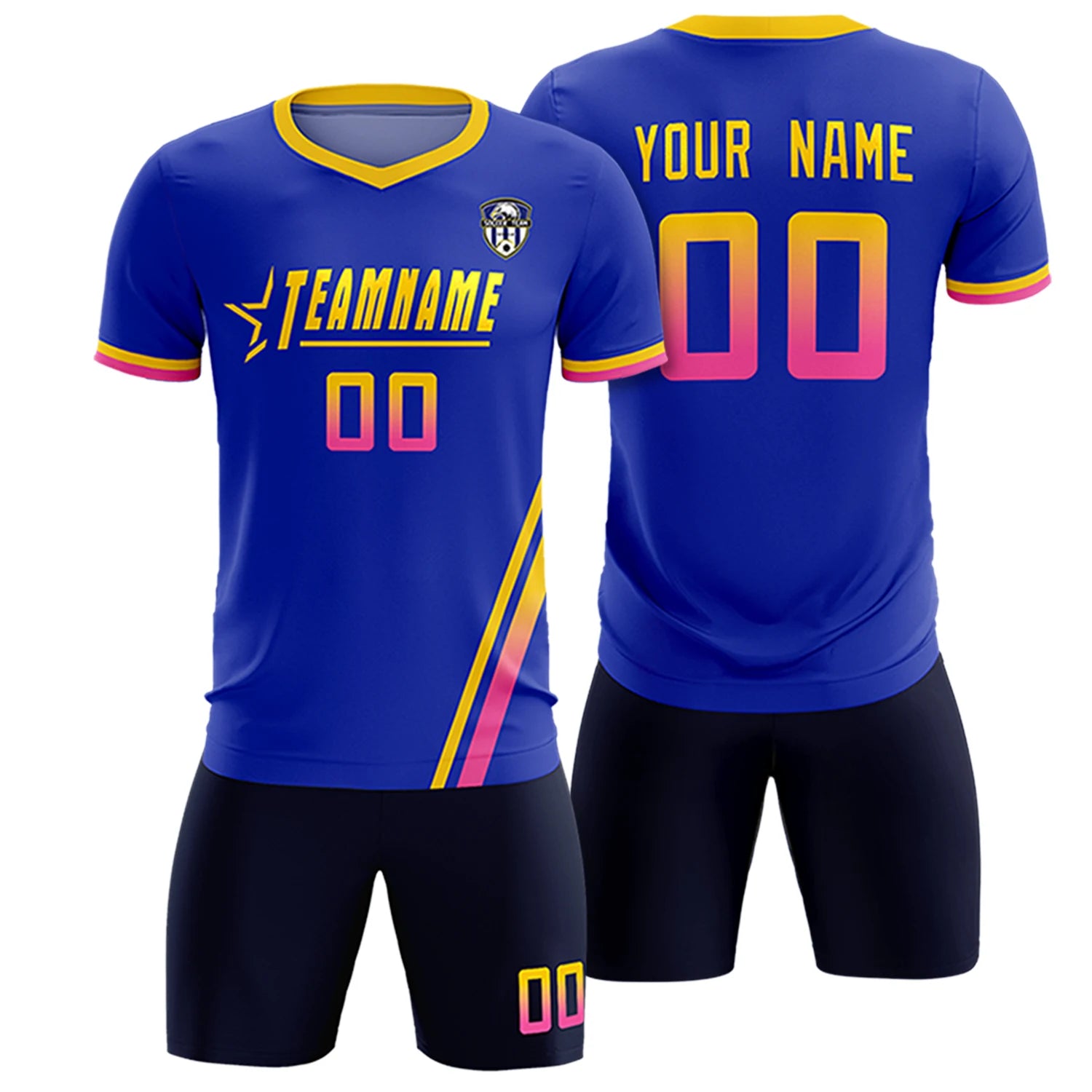 Custom Royal Blue Gold01-Pink Gradient Fashion Sportswear Soccer Sets Jersey