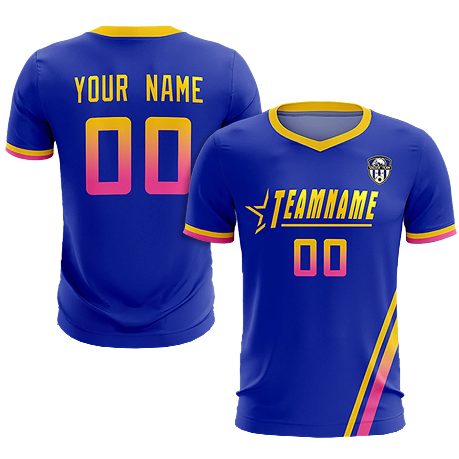 Custom Royal Blue Gold01-Pink Gradient Fashion Sportswear Soccer Sets Jersey