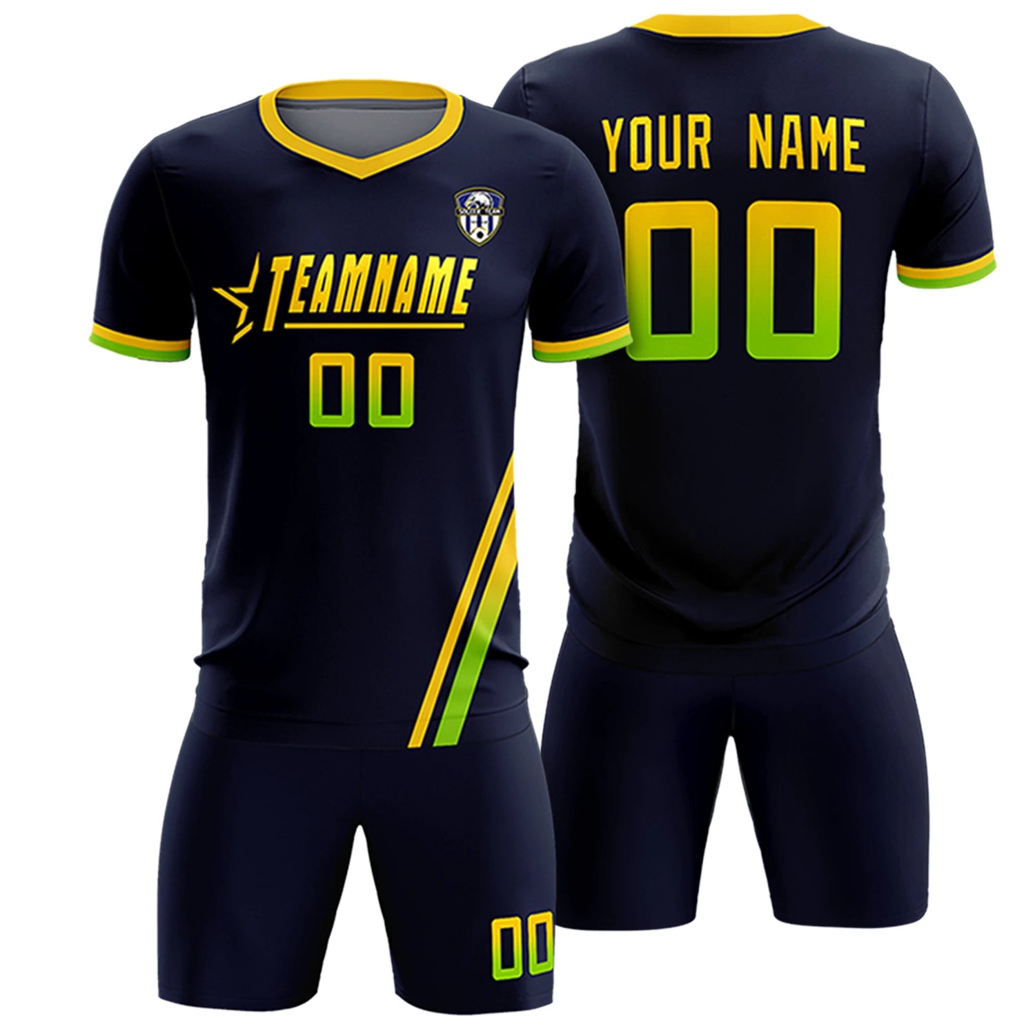 Custom Navy Gold01-Neon Green Gradient Fashion Sportswear Soccer Sets Jersey