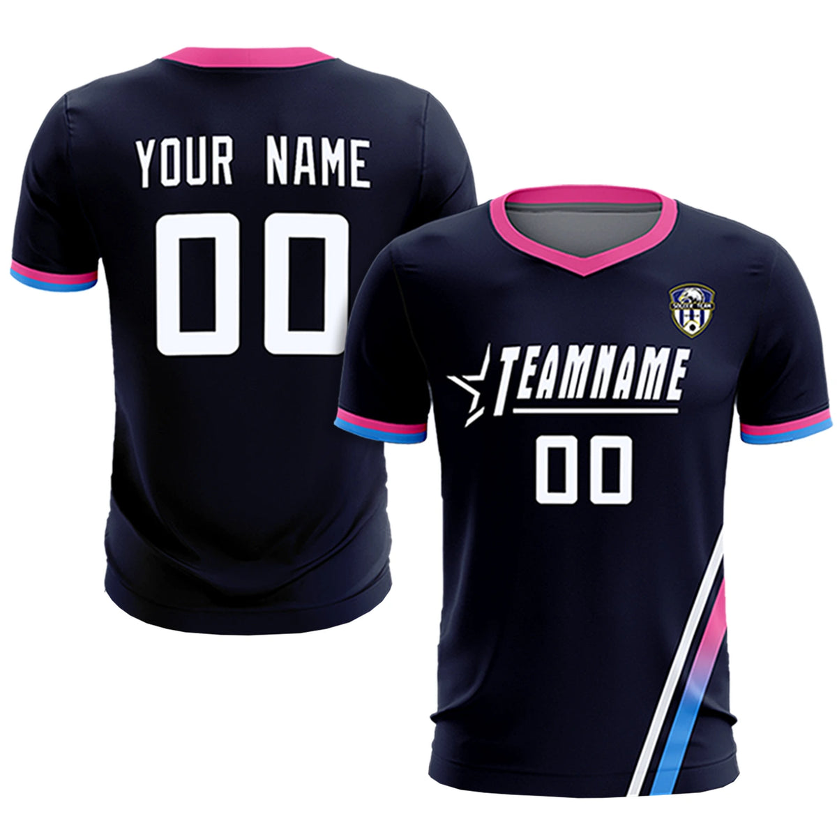 Custom Navy White-Pink Gradient Fashion Sportswear Soccer Sets Jersey