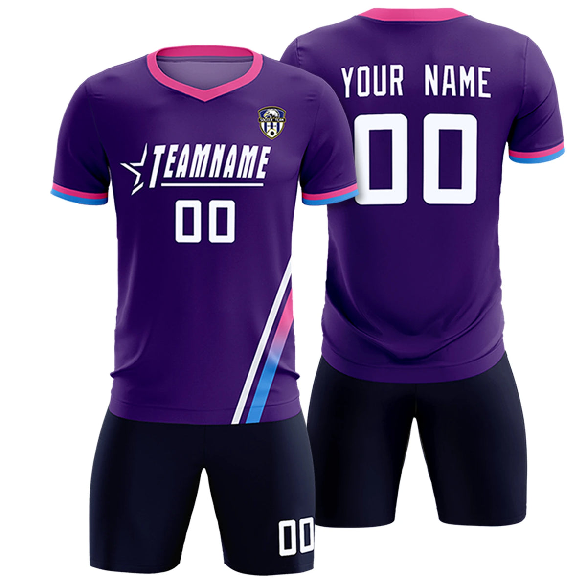 Custom Purple White-Pink Gradient Fashion Sportswear Soccer Sets Jersey