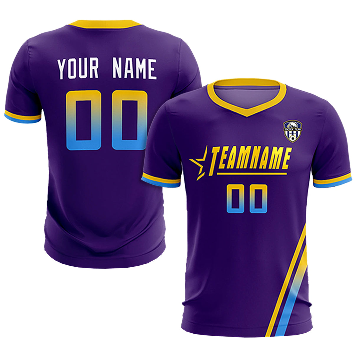 Custom Purple Gold01-Powder Blue Gradient Fashion Sportswear Soccer Sets Jersey