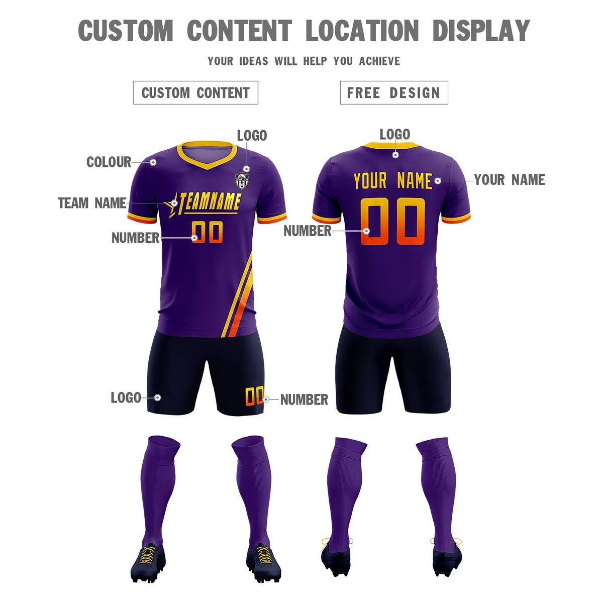Custom Purple Gold01-Orange Gradient Fashion Sportswear Soccer Sets Jersey