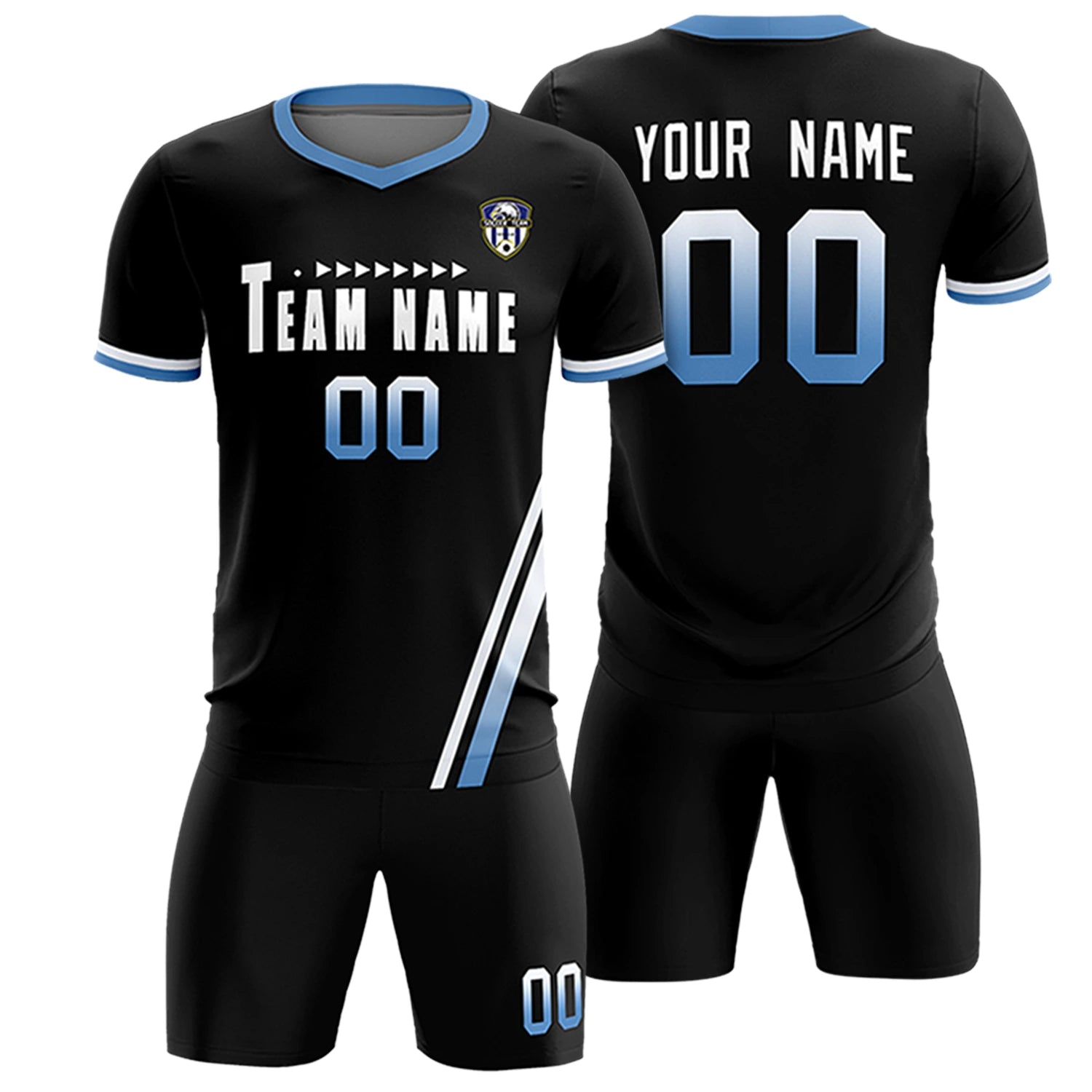 Custom Black White-Light Blue Gradient Fashion Sportswear Soccer Sets Jersey