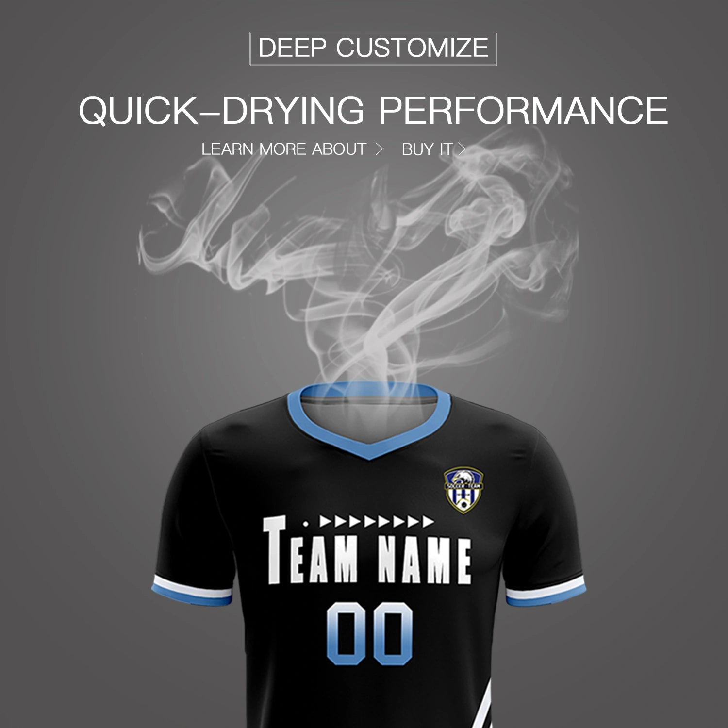 Custom Black White-Light Blue Gradient Fashion Sportswear Soccer Sets Jersey