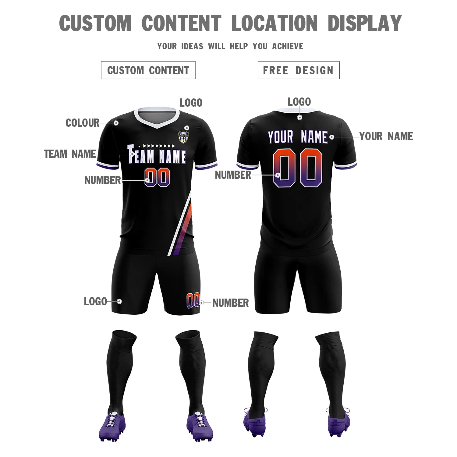 Custom Black White-Orange Gradient Fashion Sportswear Soccer Sets Jersey