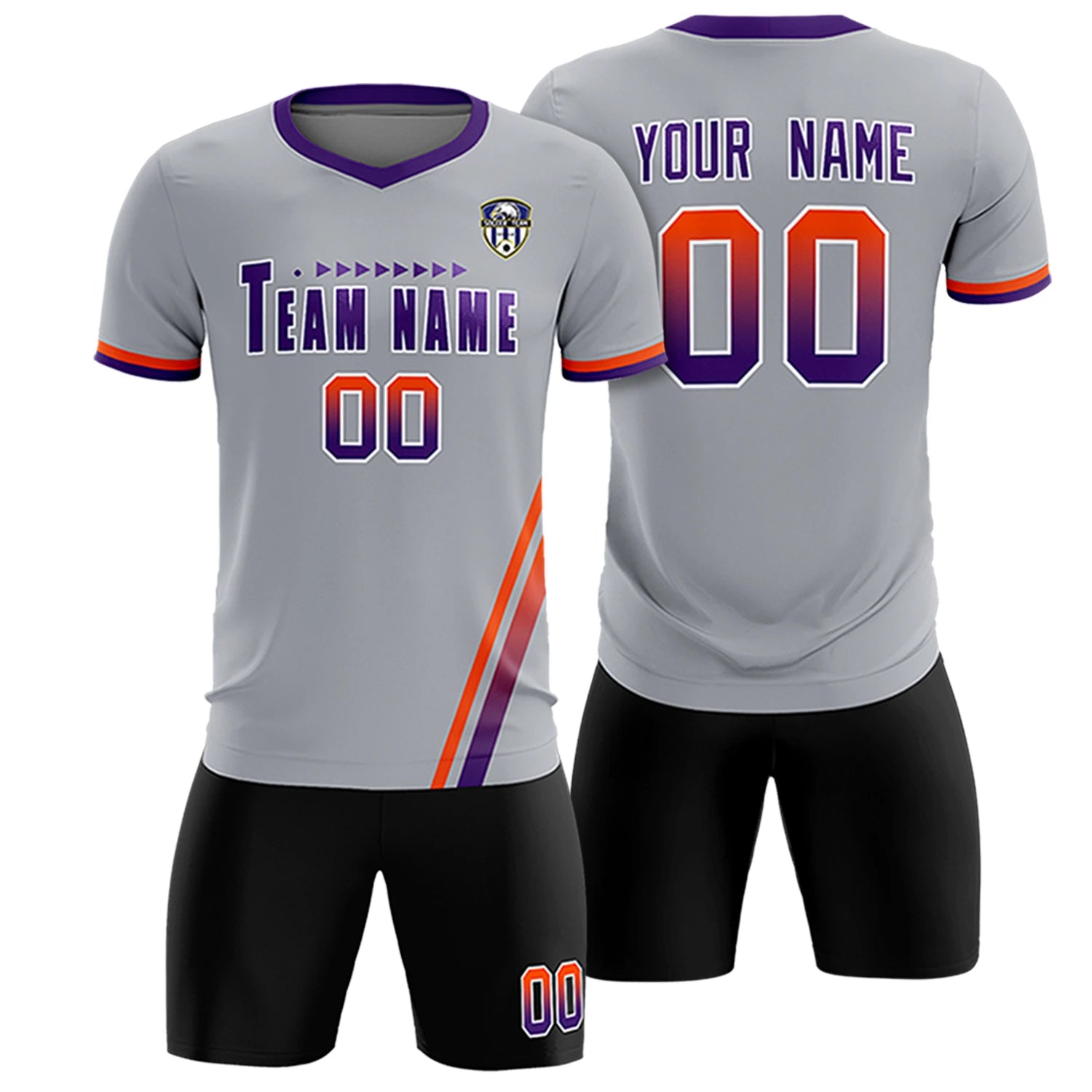 Custom Gray Orange-Purple Gradient Fashion Sportswear Soccer Sets Jersey