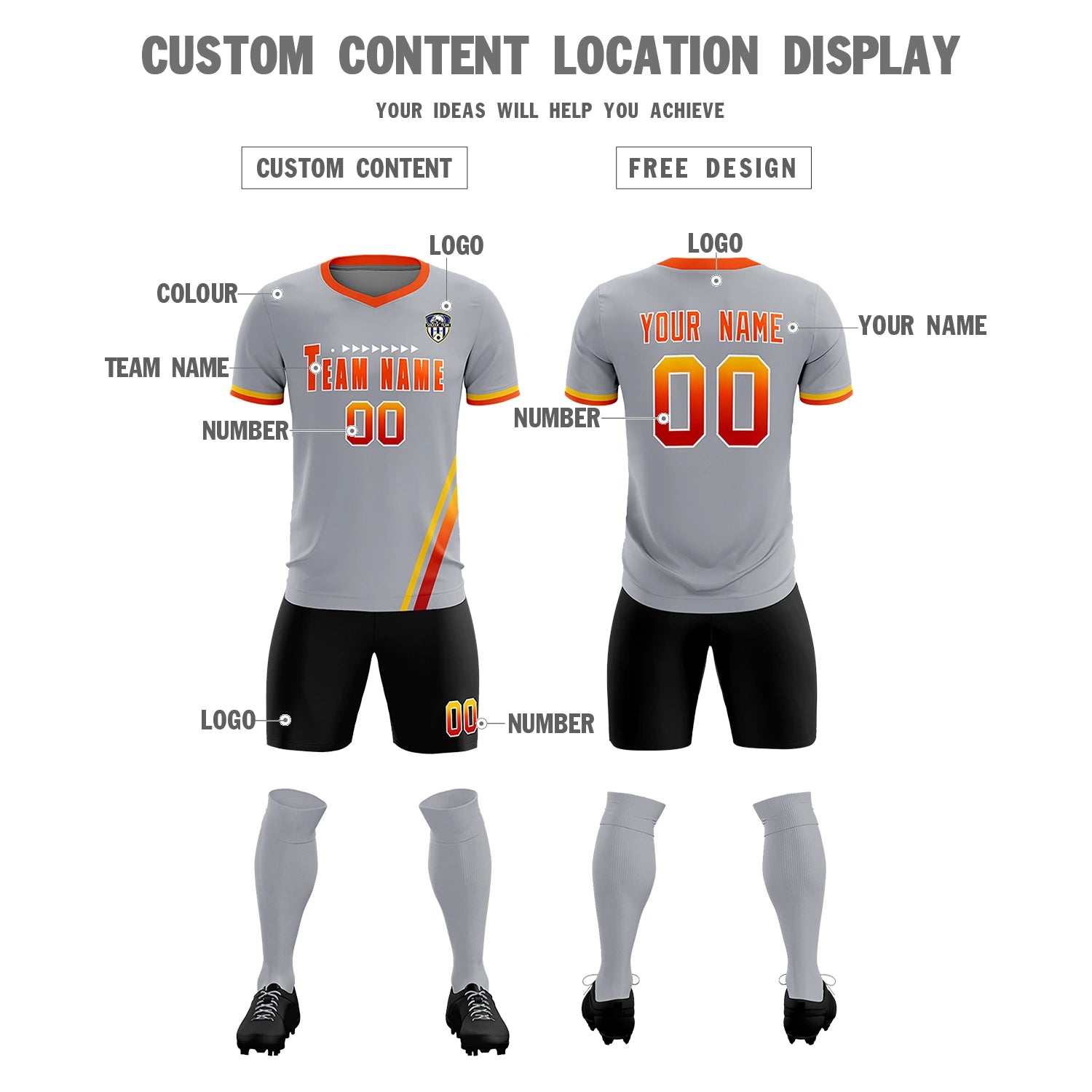 Custom Gray Gold01-Orange Gradient Fashion Sportswear Soccer Sets Jersey