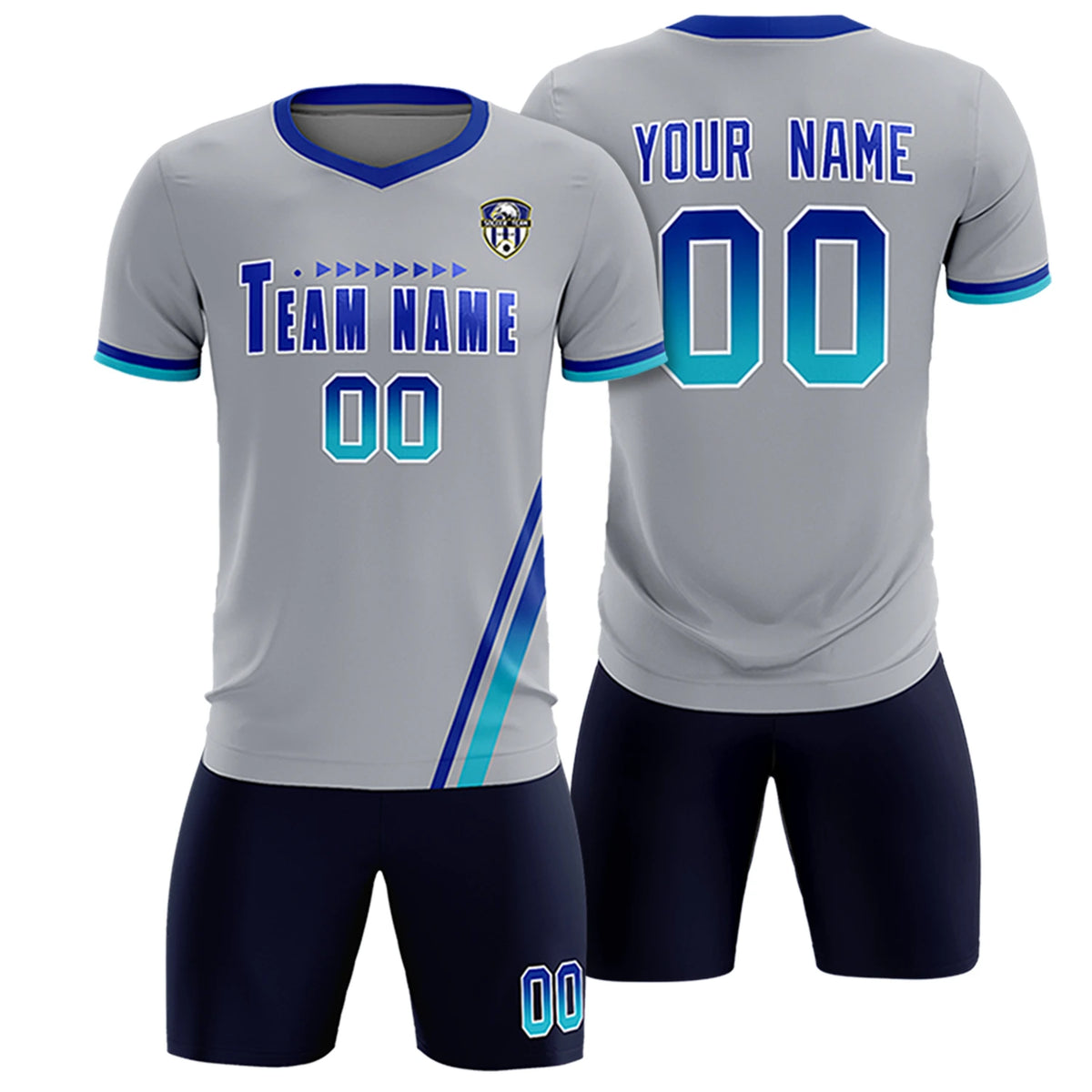 Custom Gray Royal Blue-Sky Blue Gradient Fashion Sportswear Soccer Sets Jersey