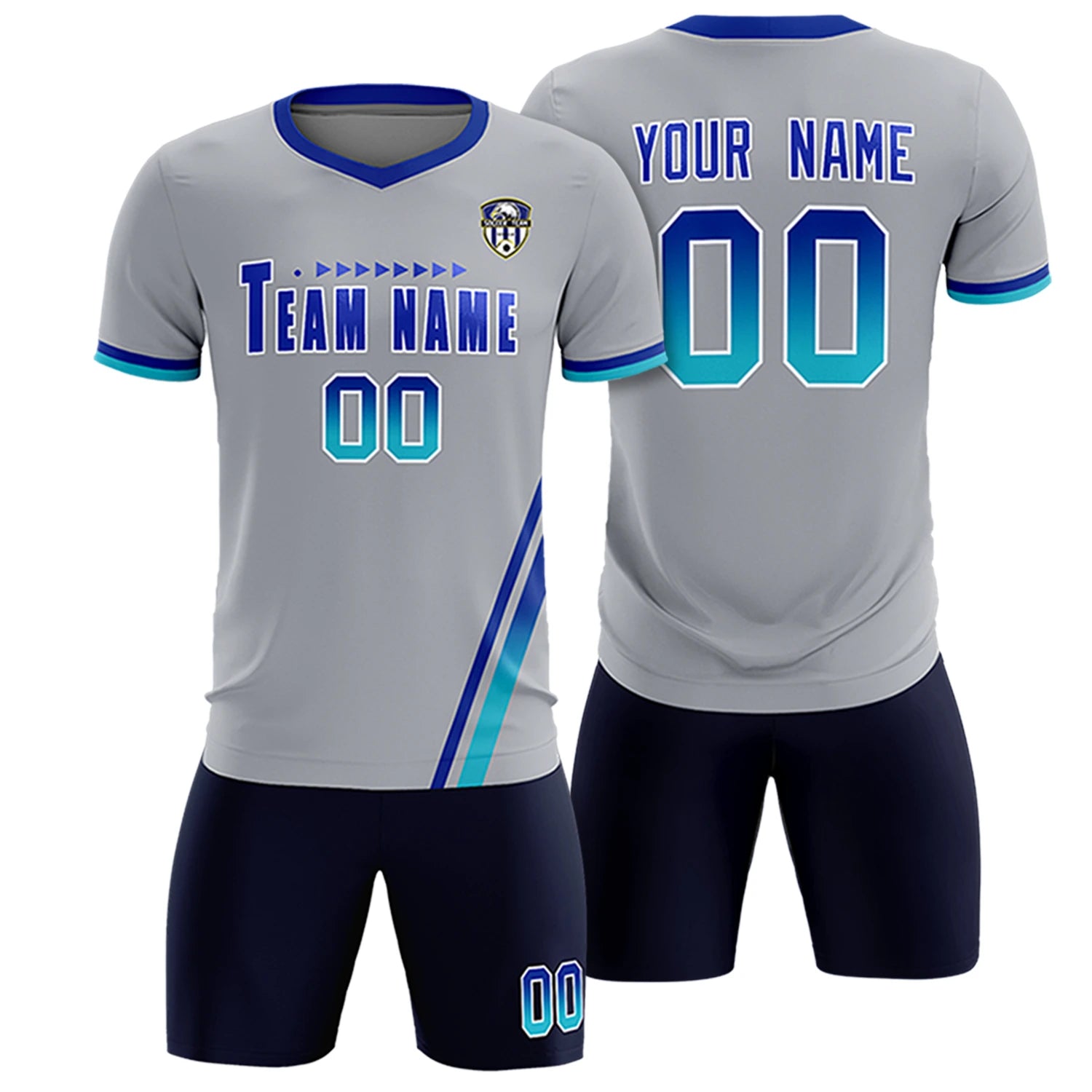 Custom Gray Royal Blue-Sky Blue Gradient Fashion Sportswear Soccer Sets Jersey