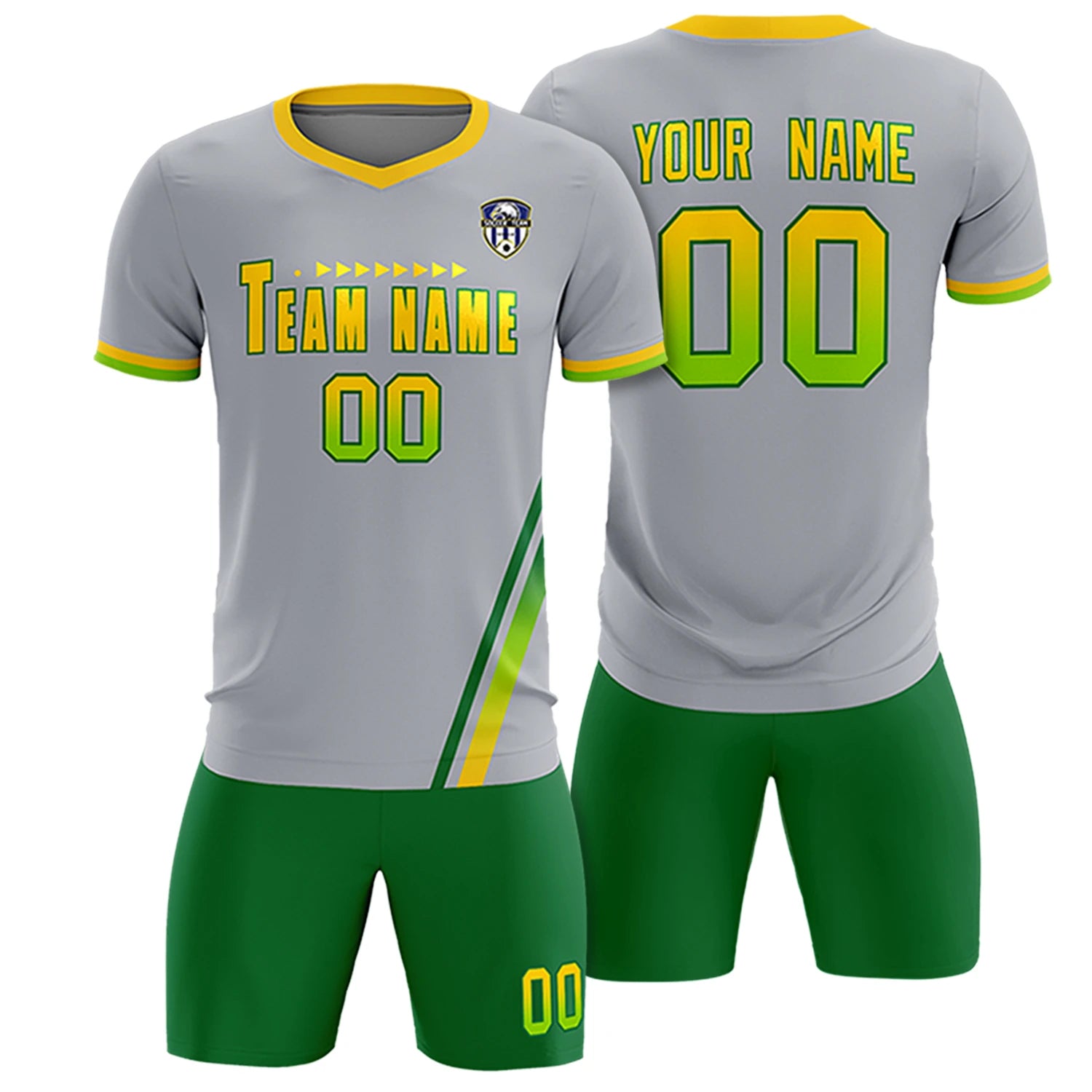 Custom Gray Kelly Green-Neon Green Gradient Fashion Sportswear Soccer Sets Jersey