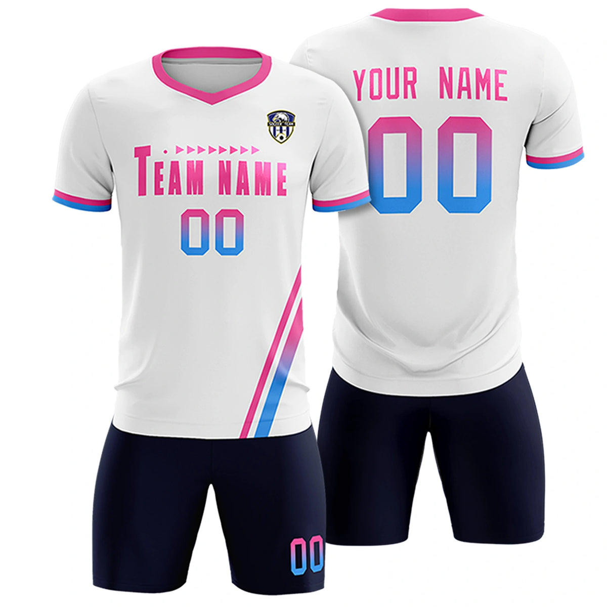 Custom White Pink-Powder Blue Gradient Fashion Sportswear Soccer Sets Jersey