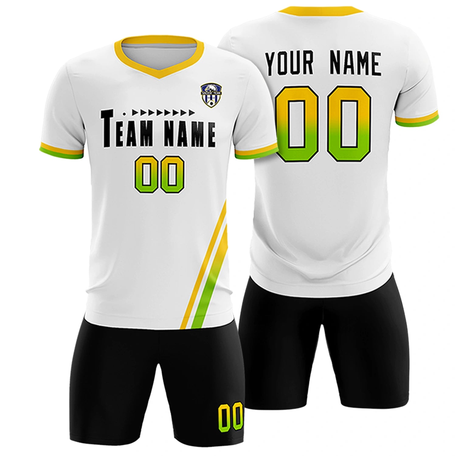 Custom White Gold01-Neon Green Gradient Fashion Sportswear Soccer Sets Jersey