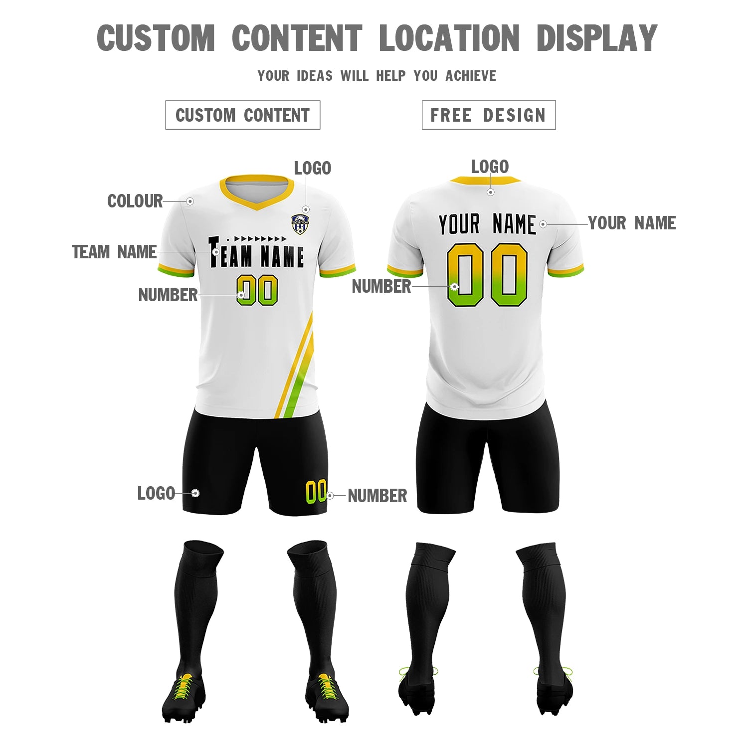 Custom White Gold01-Neon Green Gradient Fashion Sportswear Soccer Sets Jersey