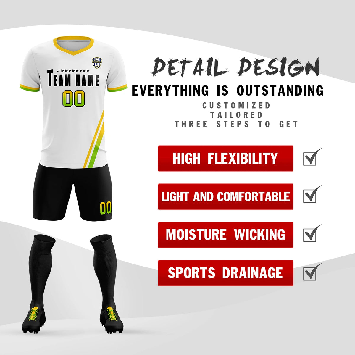 Custom White Gold01-Neon Green Gradient Fashion Sportswear Soccer Sets Jersey