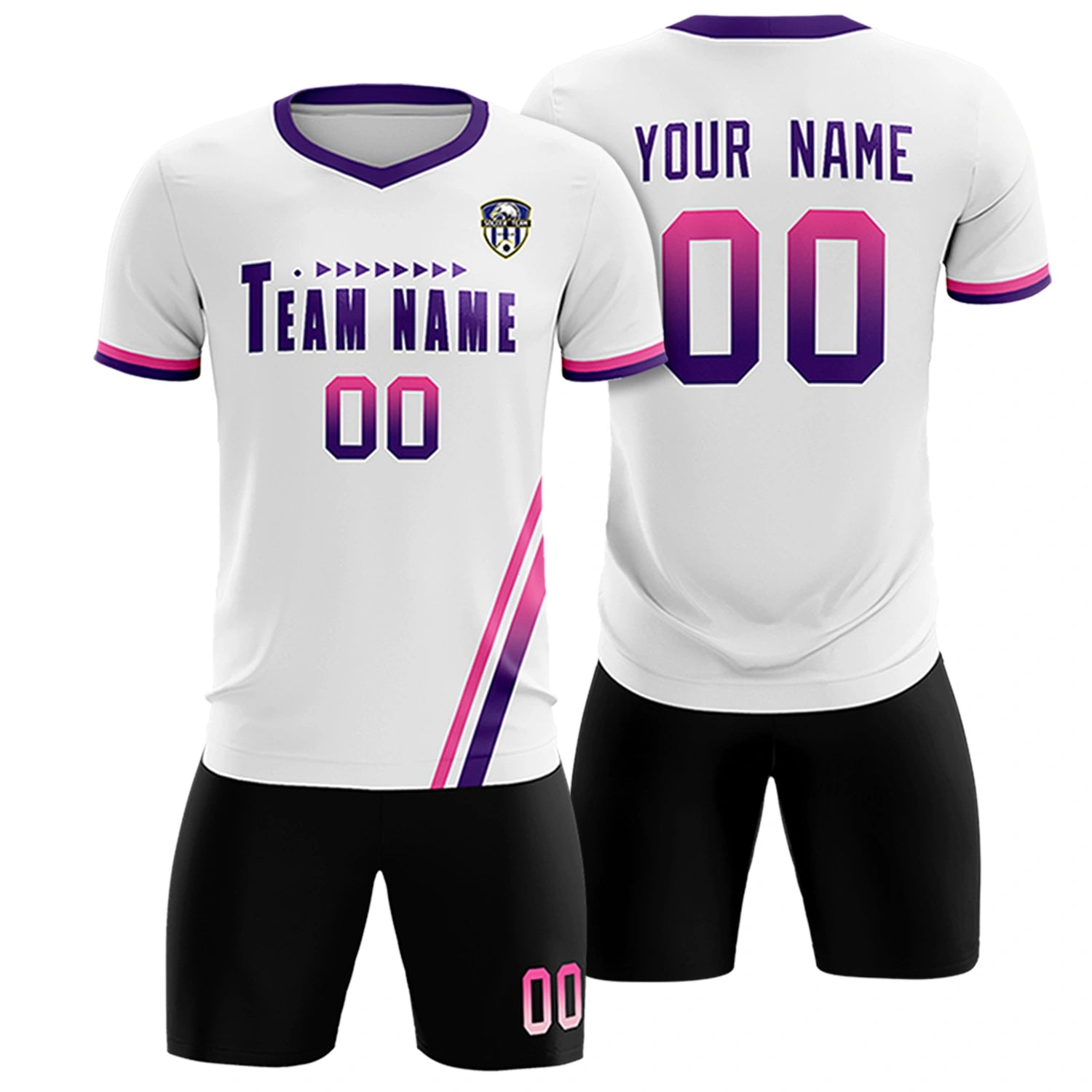 Custom White Pink-Purple Gradient Fashion Sportswear Soccer Sets Jersey