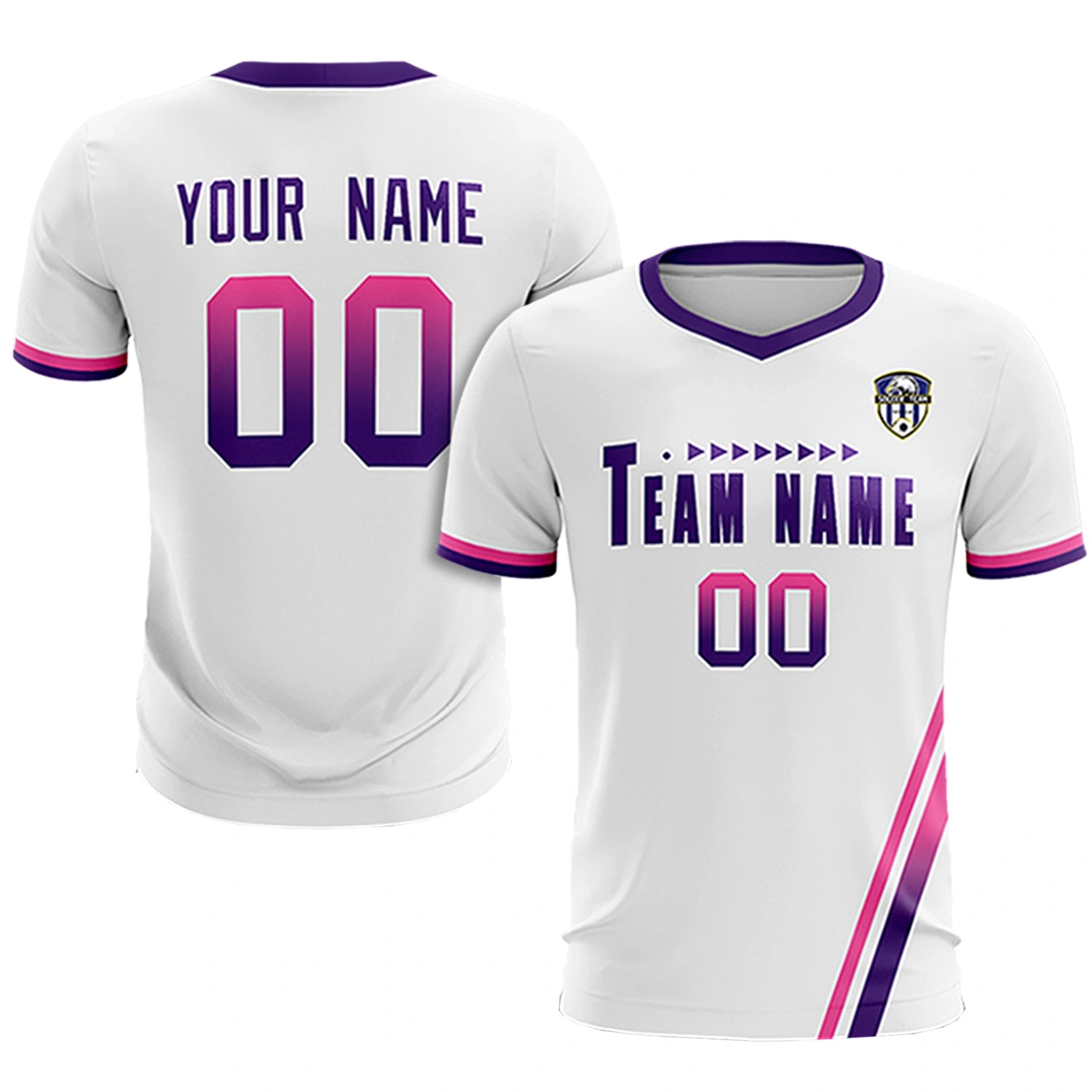 Custom White Pink-Purple Gradient Fashion Sportswear Soccer Sets Jersey