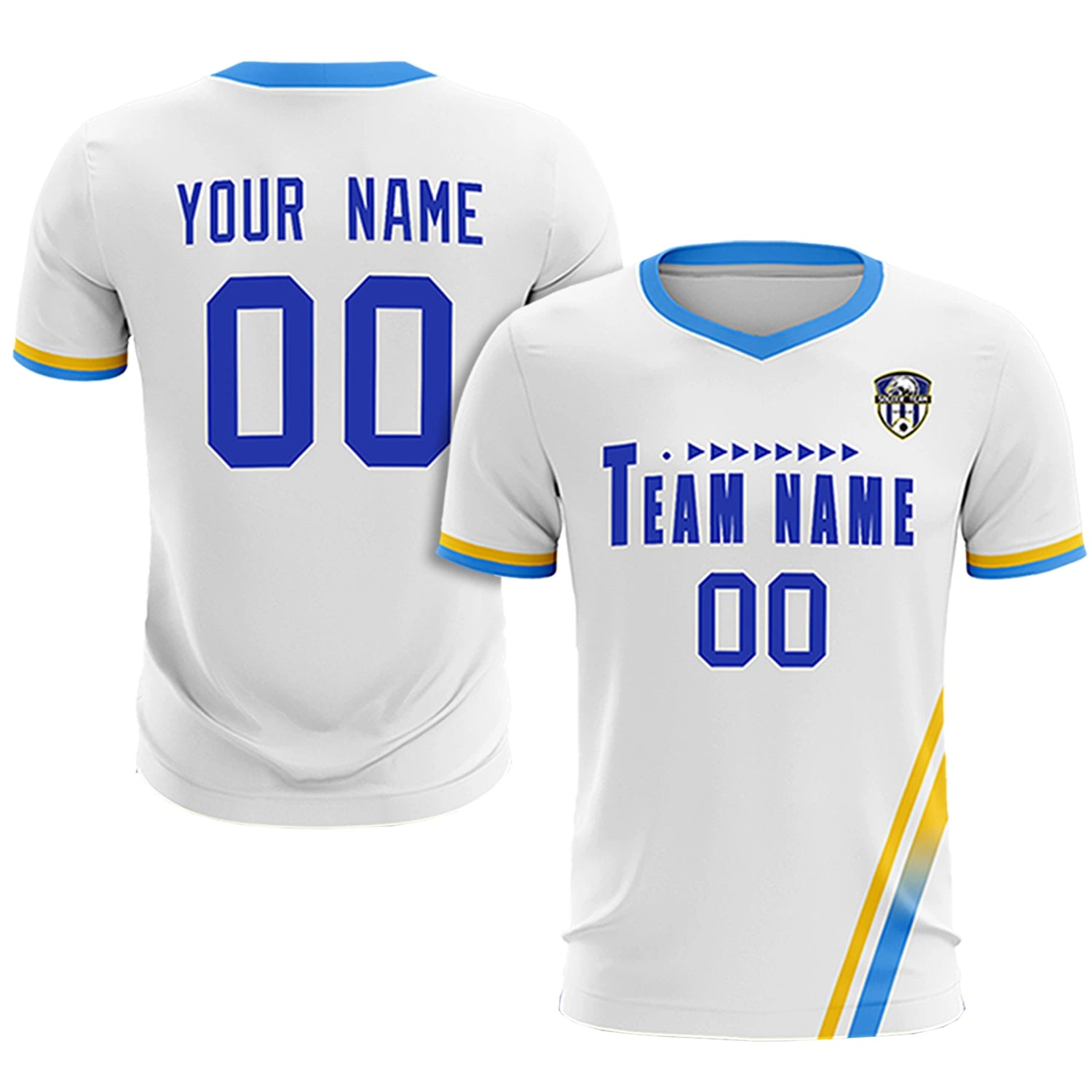 Custom White Gold01-Powder Blue Gradient Fashion Sportswear Soccer Sets Jersey