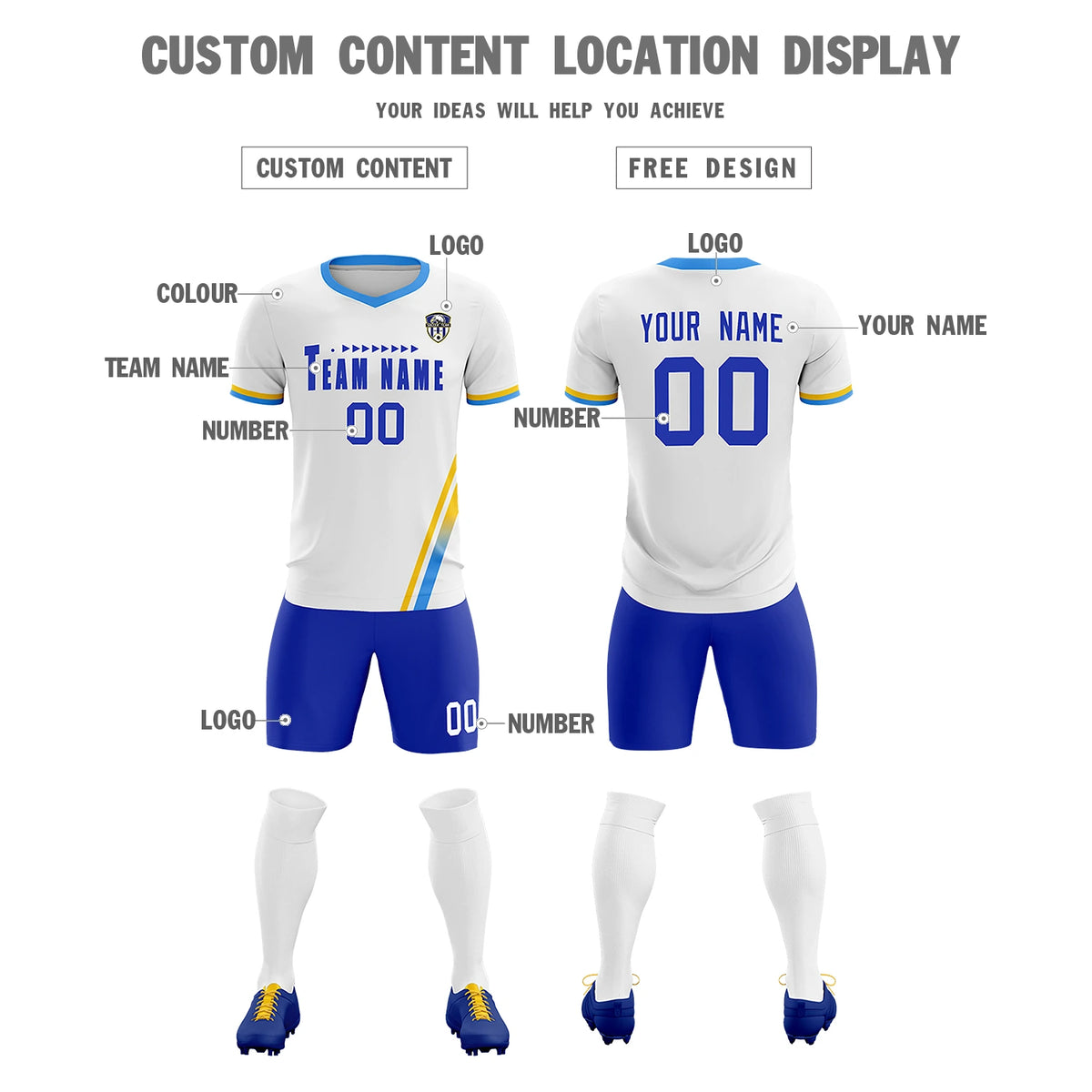 Custom White Gold01-Powder Blue Gradient Fashion Sportswear Soccer Sets Jersey