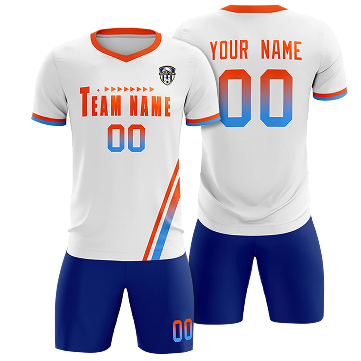 Custom White Orange-Powder Blue Gradient Fashion Sportswear Soccer Sets Jersey