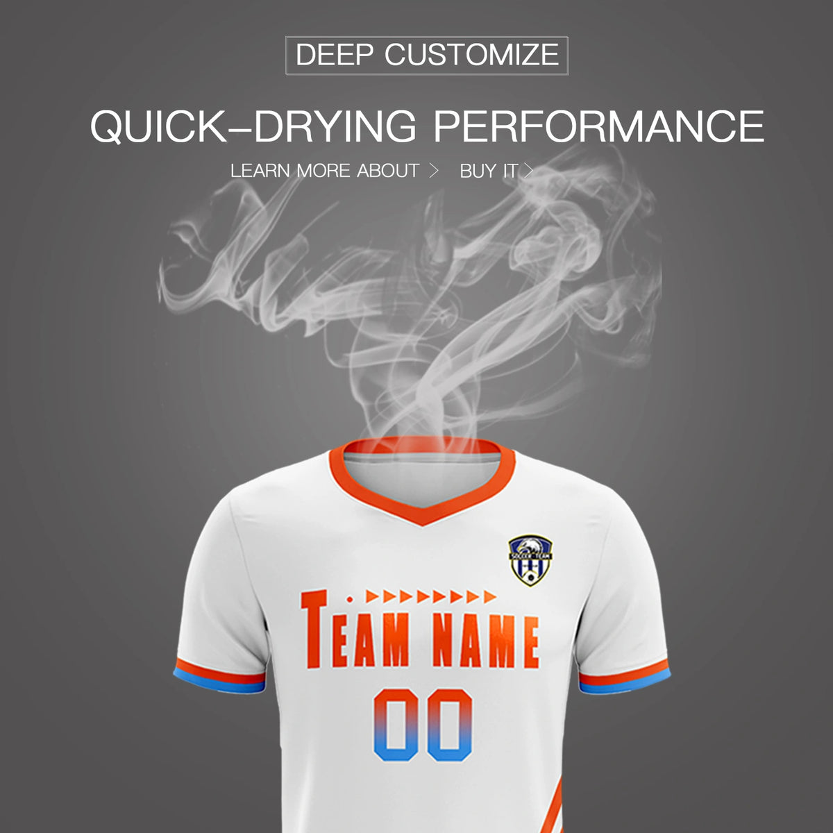 Custom White Orange-Powder Blue Gradient Fashion Sportswear Soccer Sets Jersey