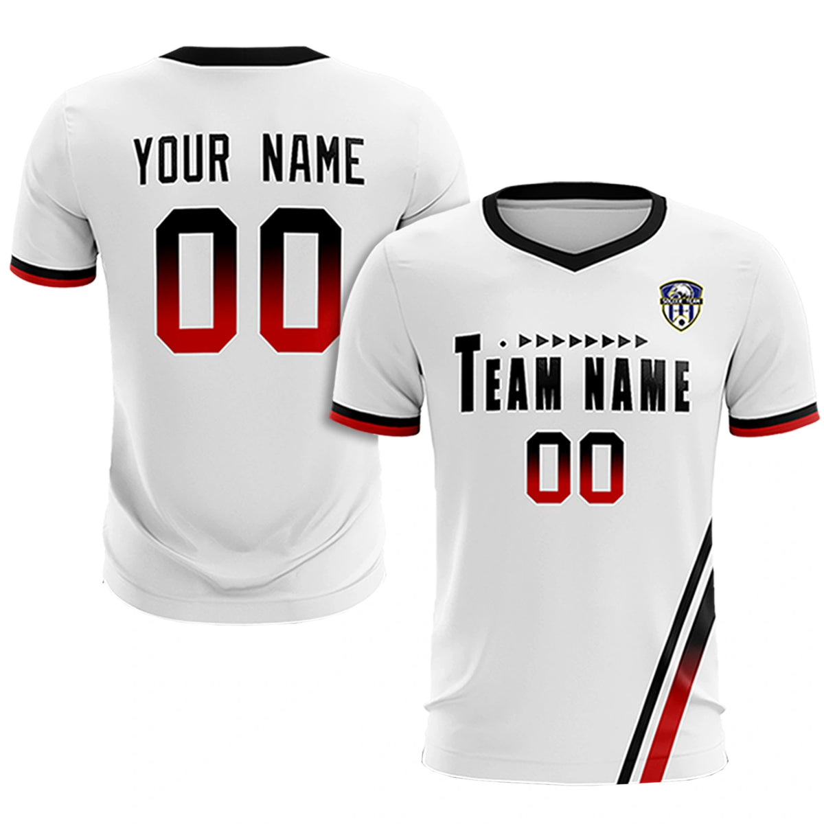Custom White Black-Red Gradient Fashion Sportswear Soccer Sets Jersey