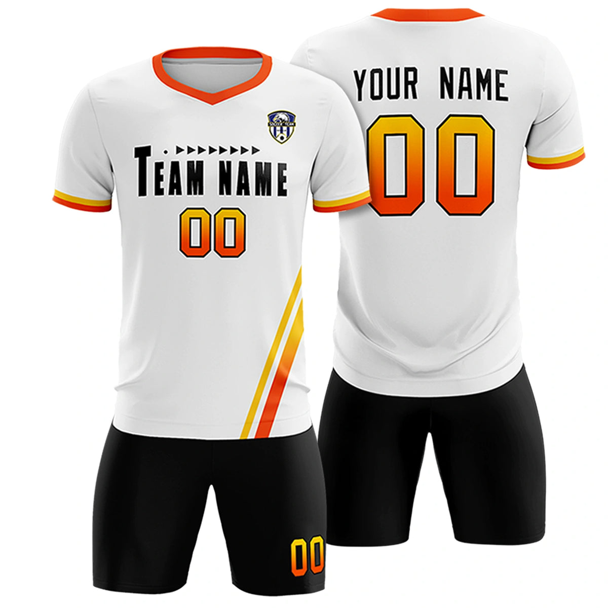 Custom White Gold01-Orange Gradient Fashion Sportswear Soccer Sets Jersey