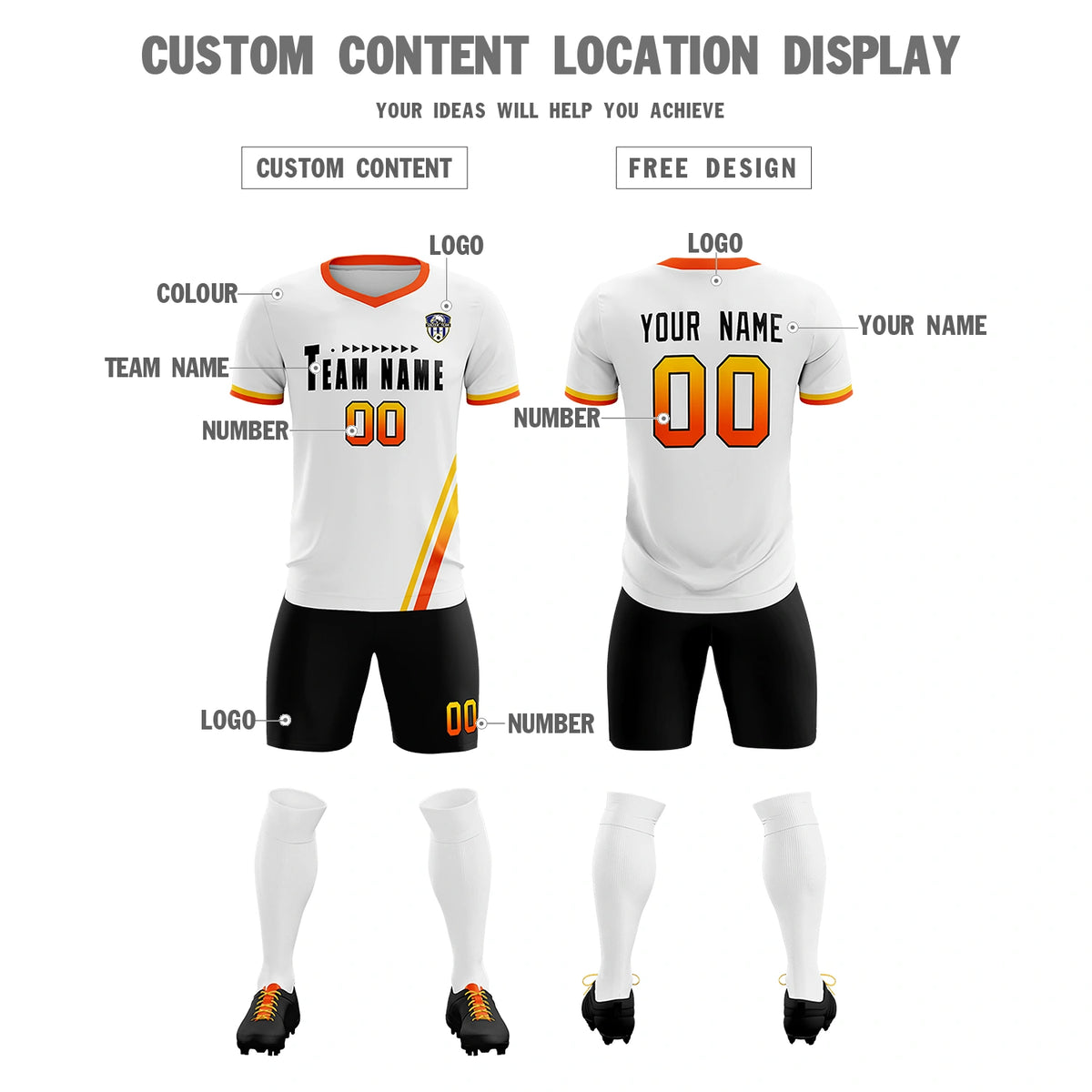 Custom White Gold01-Orange Gradient Fashion Sportswear Soccer Sets Jersey