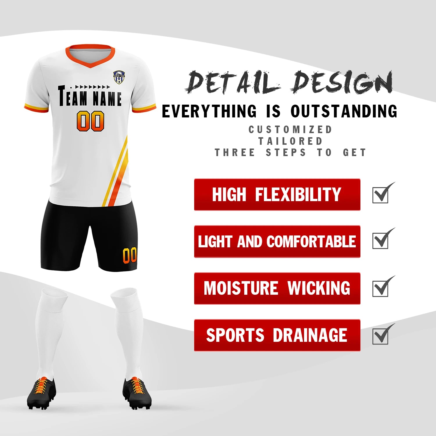 Custom White Gold01-Orange Gradient Fashion Sportswear Soccer Sets Jersey