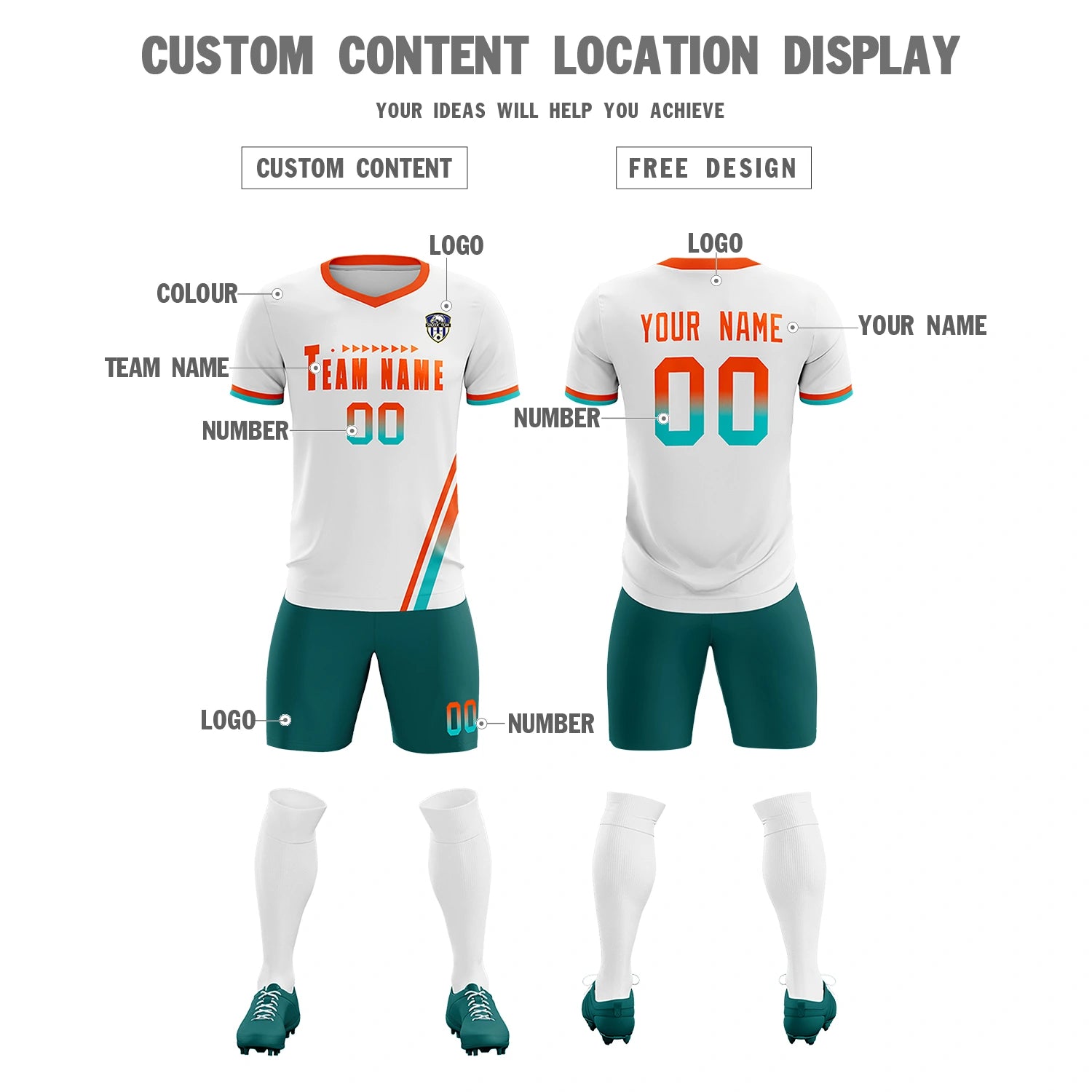 Custom White Orange-Bright Green Gradient Fashion Sportswear Soccer Sets Jersey